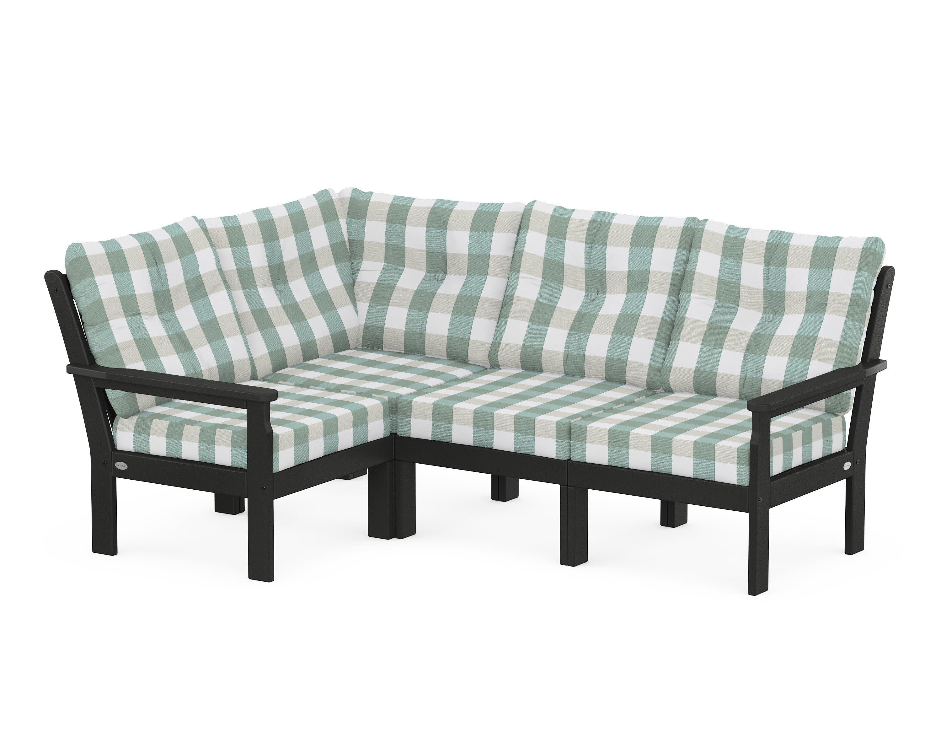 Vineyard 4-Piece Sectional in Black / Buffalo Plaid Glacier Spa