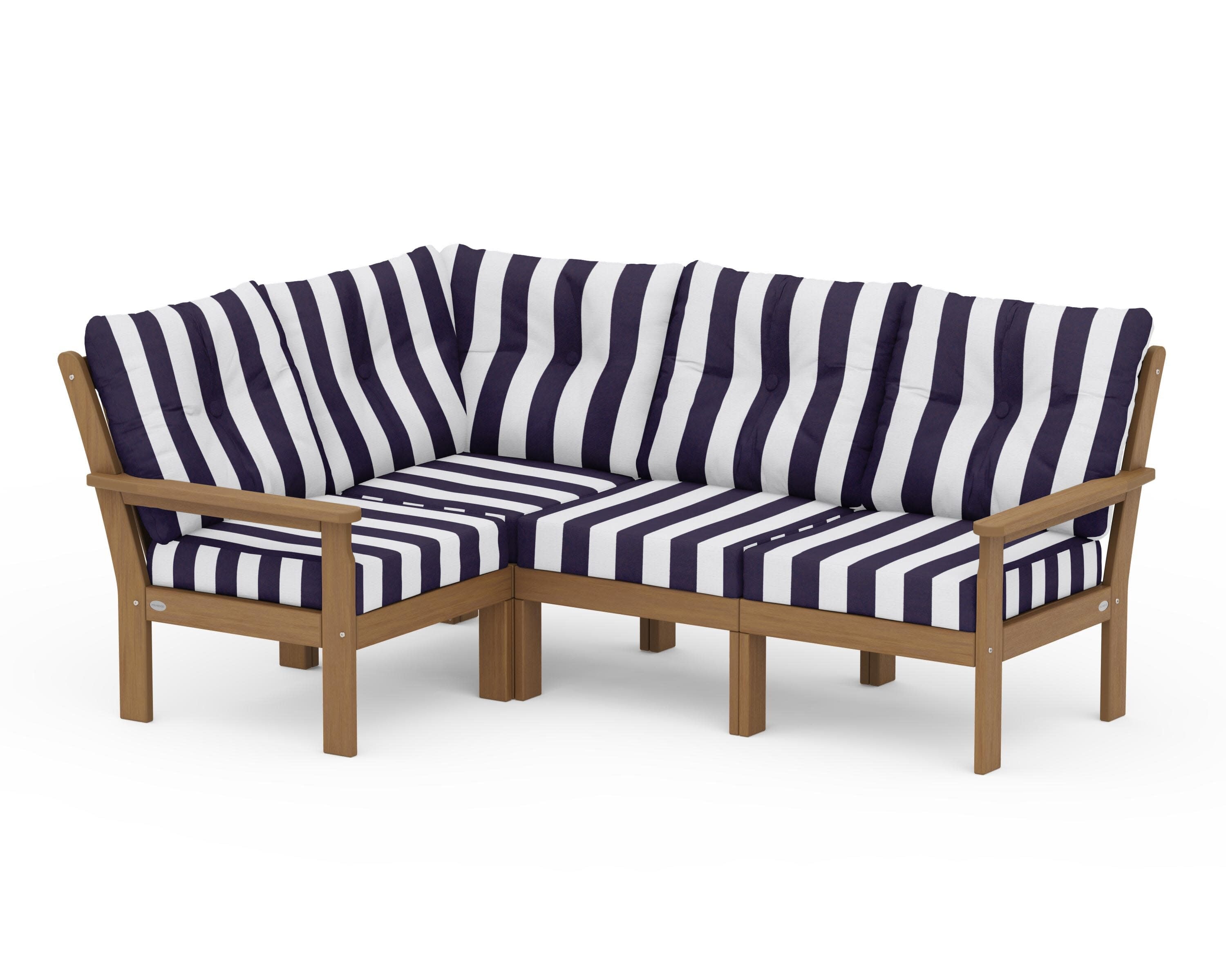 Vineyard 4-Piece Sectional in Natural / Cabana Stripe Navy