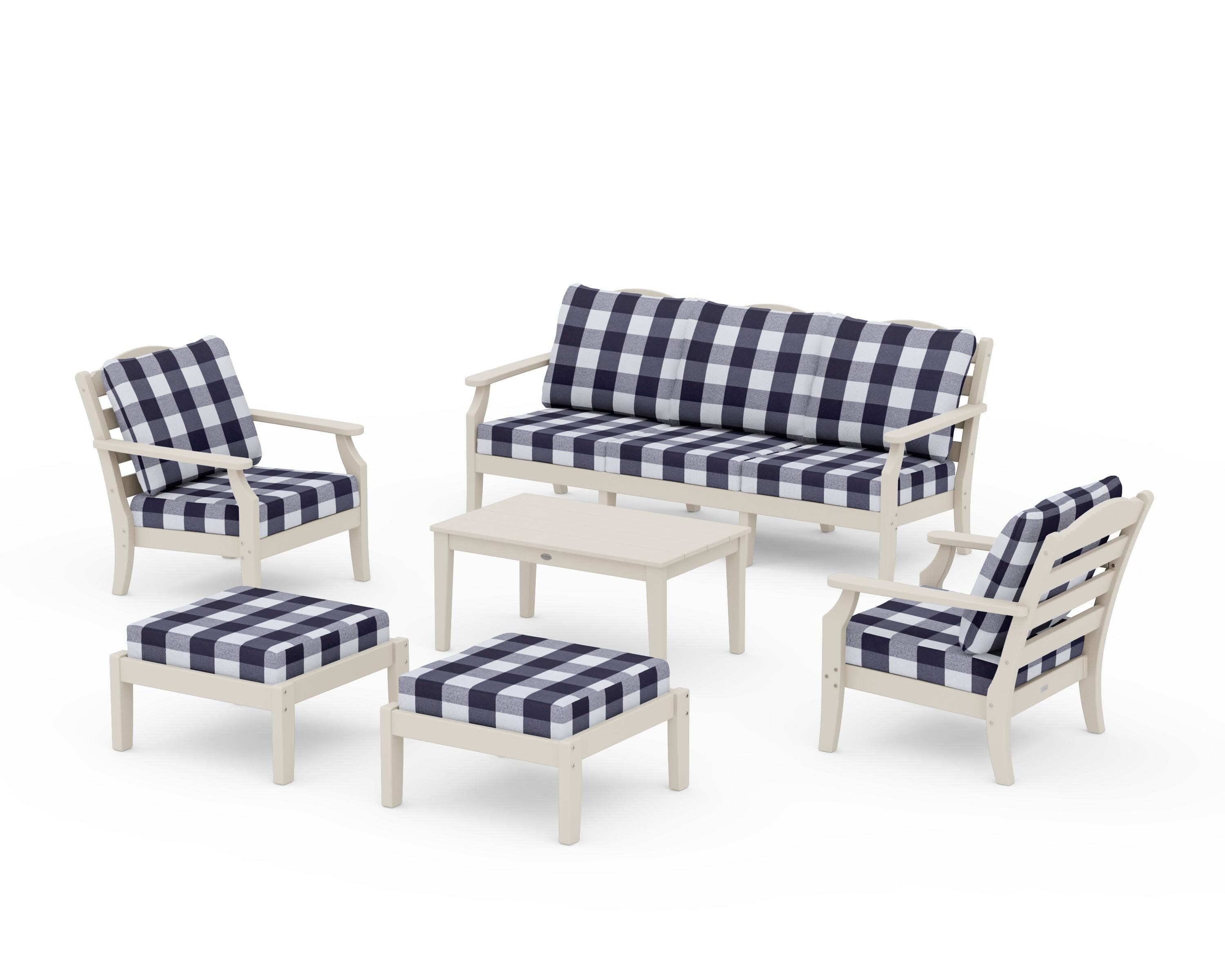 Savannah 6-Piece Lounge Sofa Set in Sand / Buffalo Plaid Navy