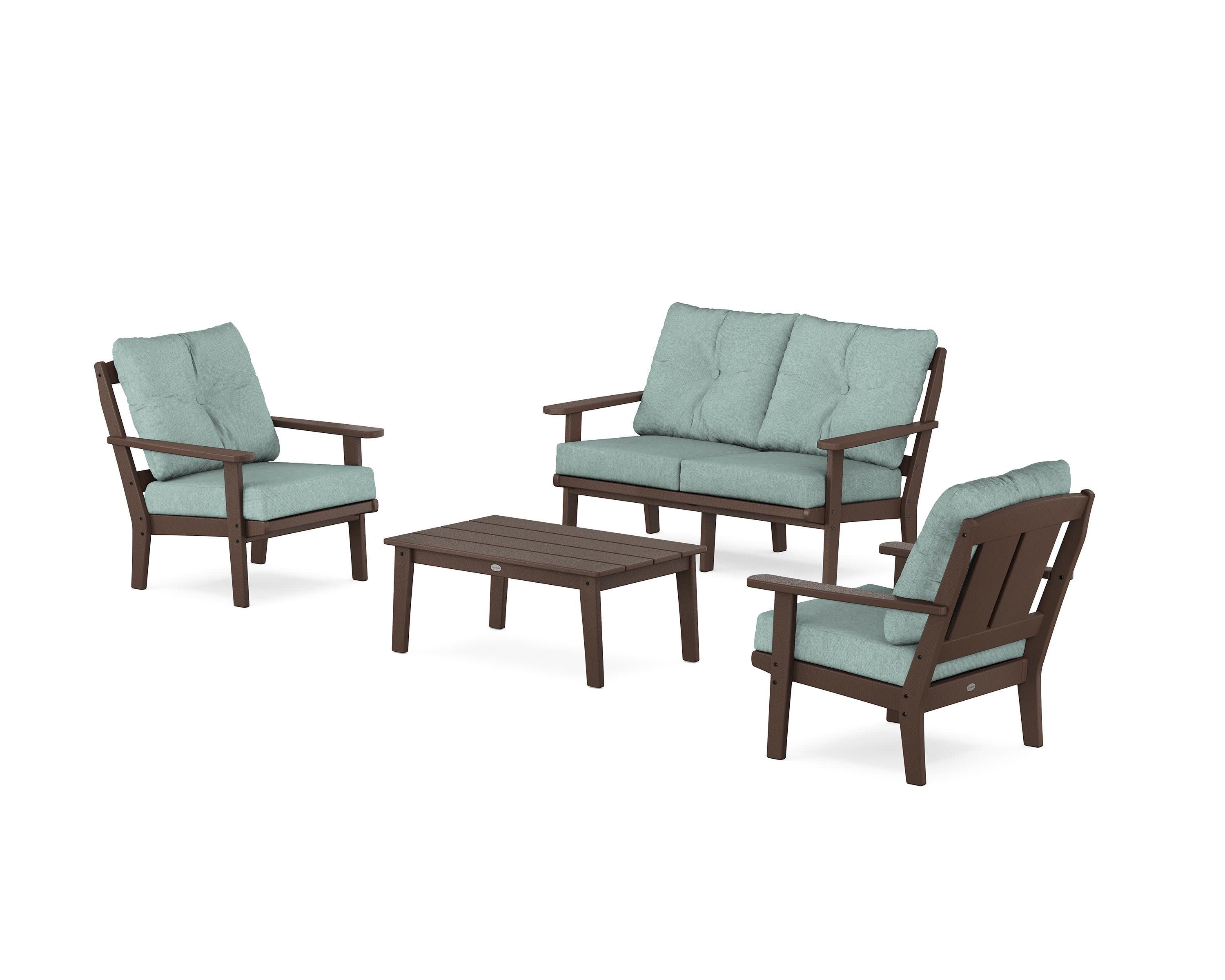 Mission 4-Piece Deep Seating Set with Loveseat in Mahogany / Glacier Spa