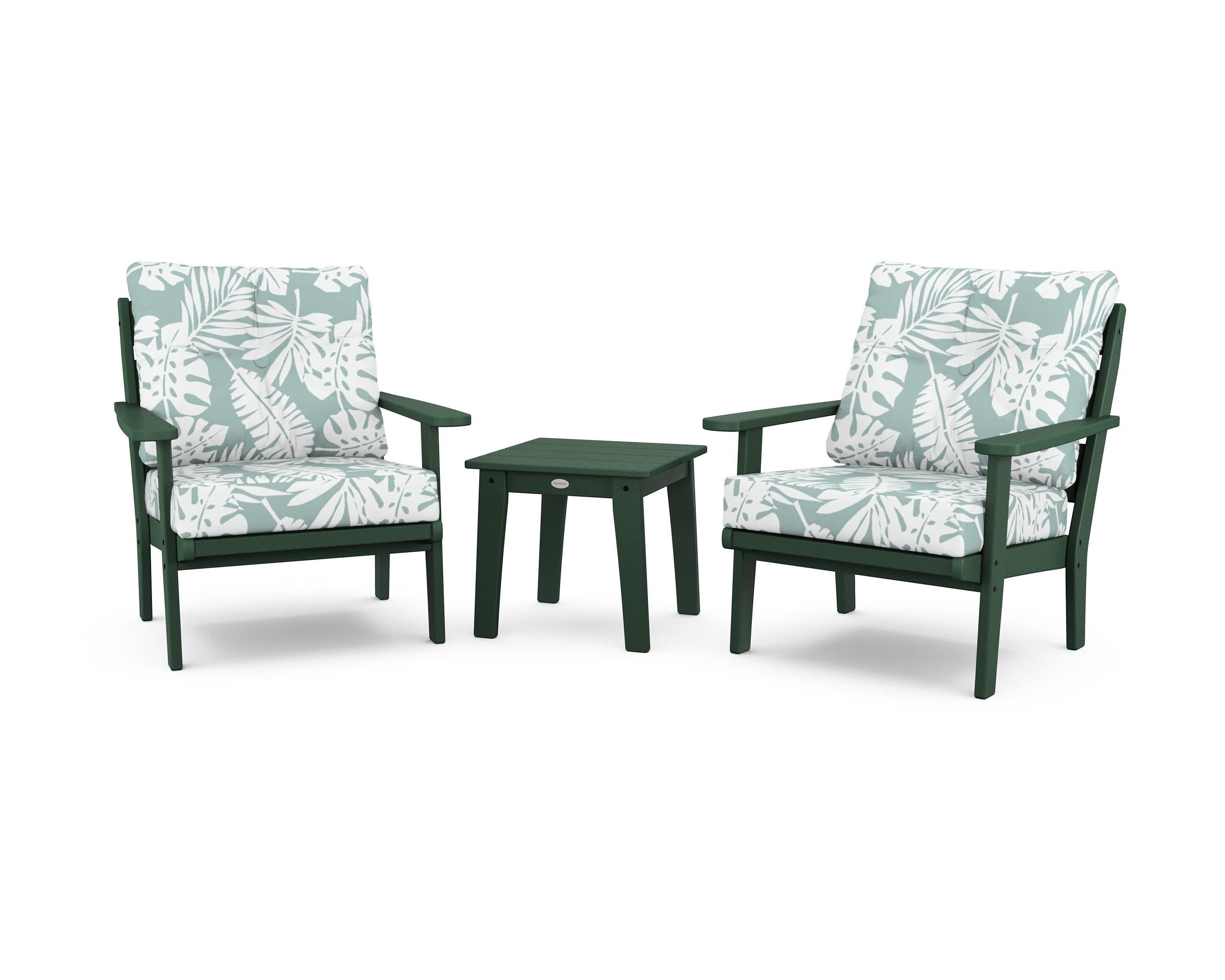 Lakeside 3-Piece Deep Seating Chair Set in Green / Leaf Glacier Spa