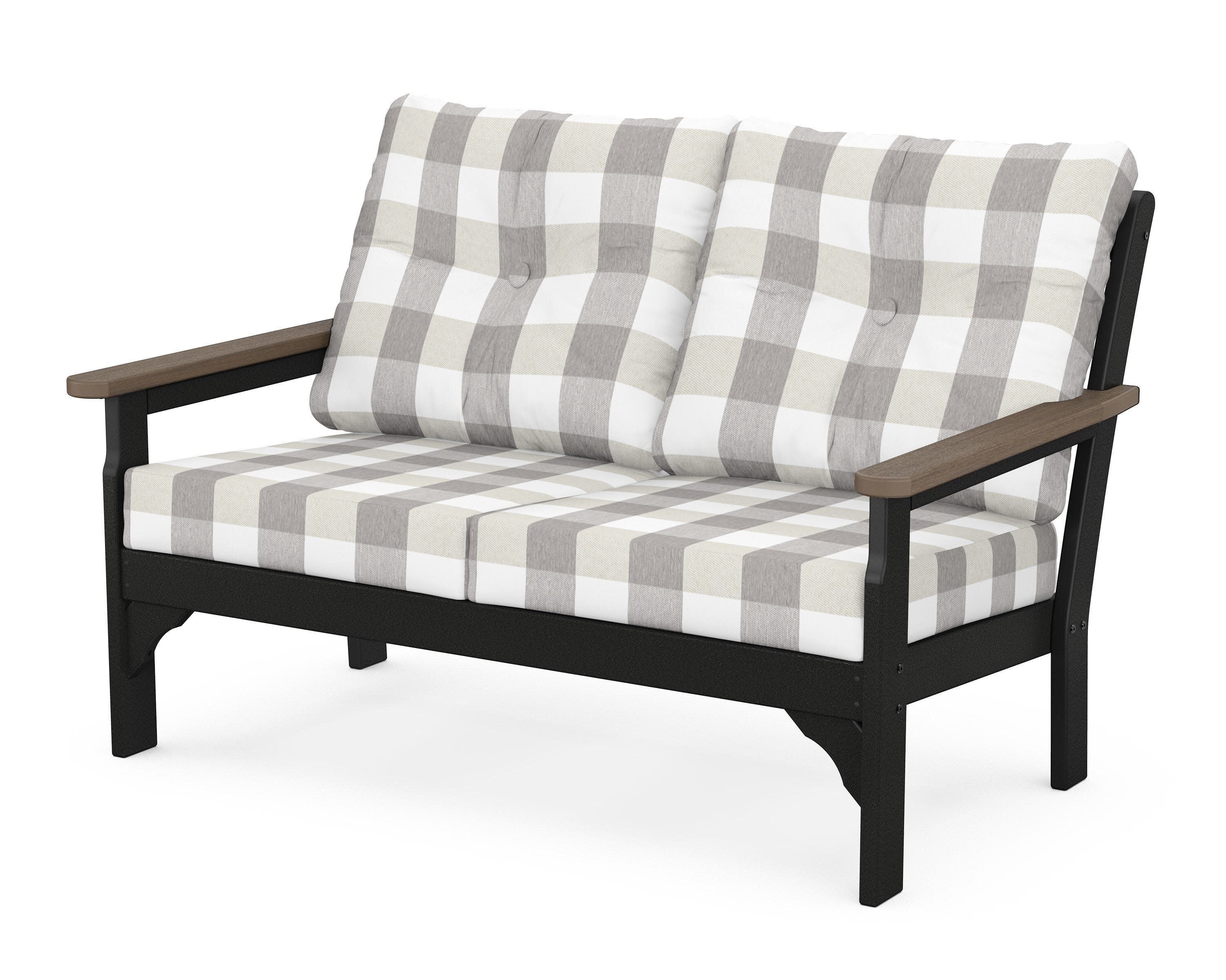 Vineyard Deep Seating Loveseat in Black / Kona / Buffalo Plaid Grey Mist
