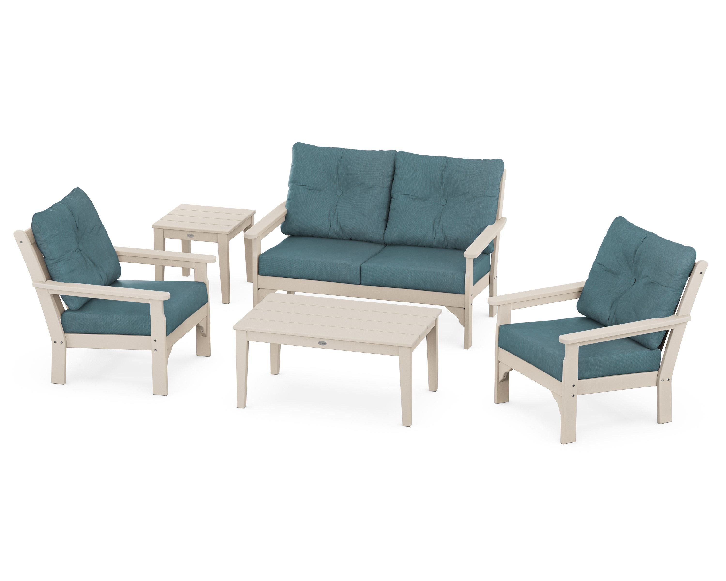 Vineyard 5-Piece Deep Seating Set in Sand / Ocean Teal