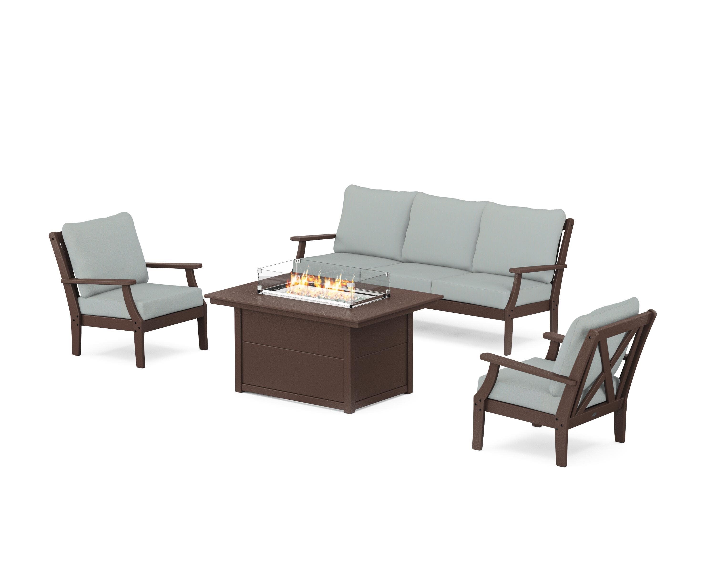 Braxton Deep Seating Fire Pit Table Set in Mahogany / Spa