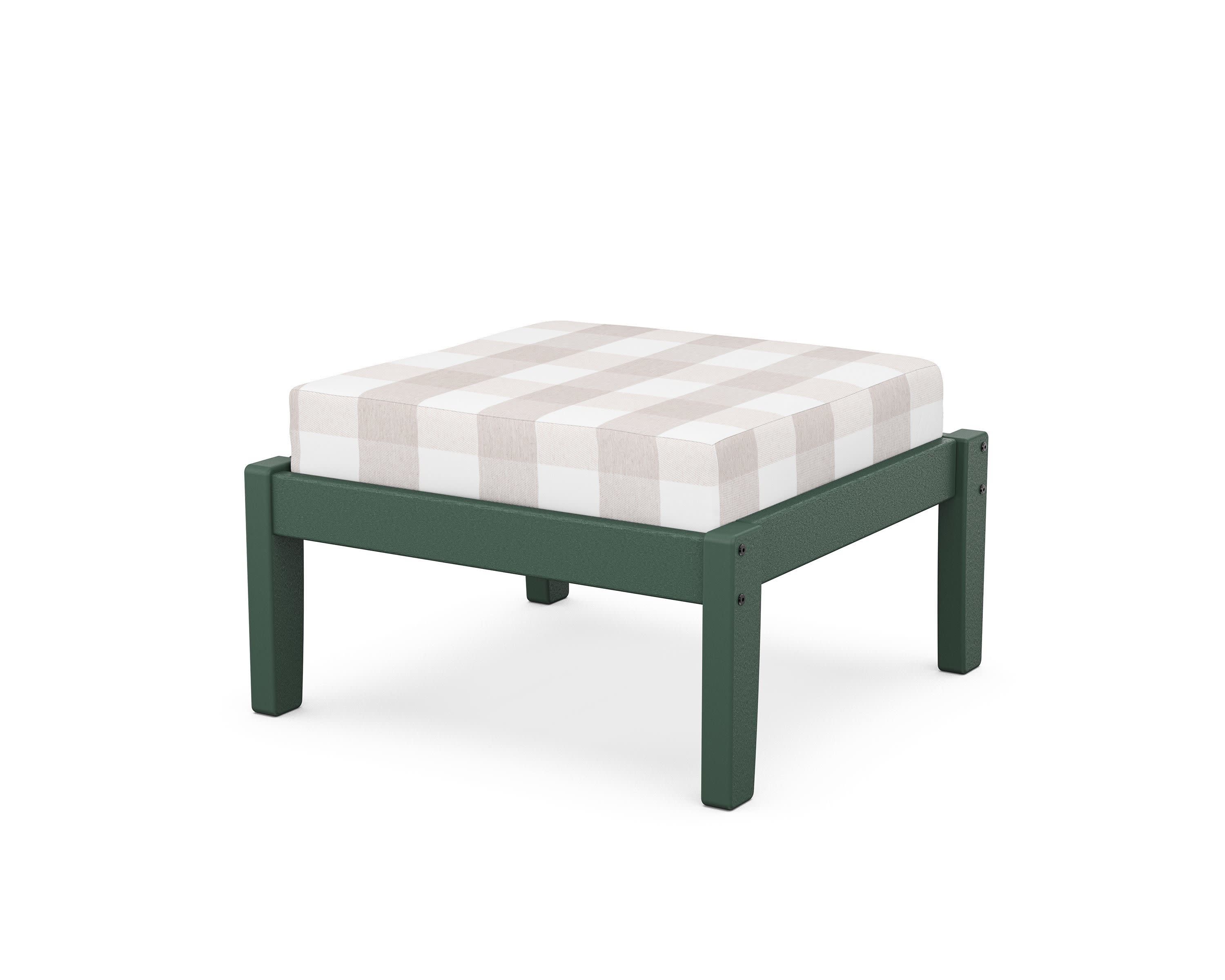 Deep Seating Ottoman in Green / Buffalo Plaid Dune Burlap