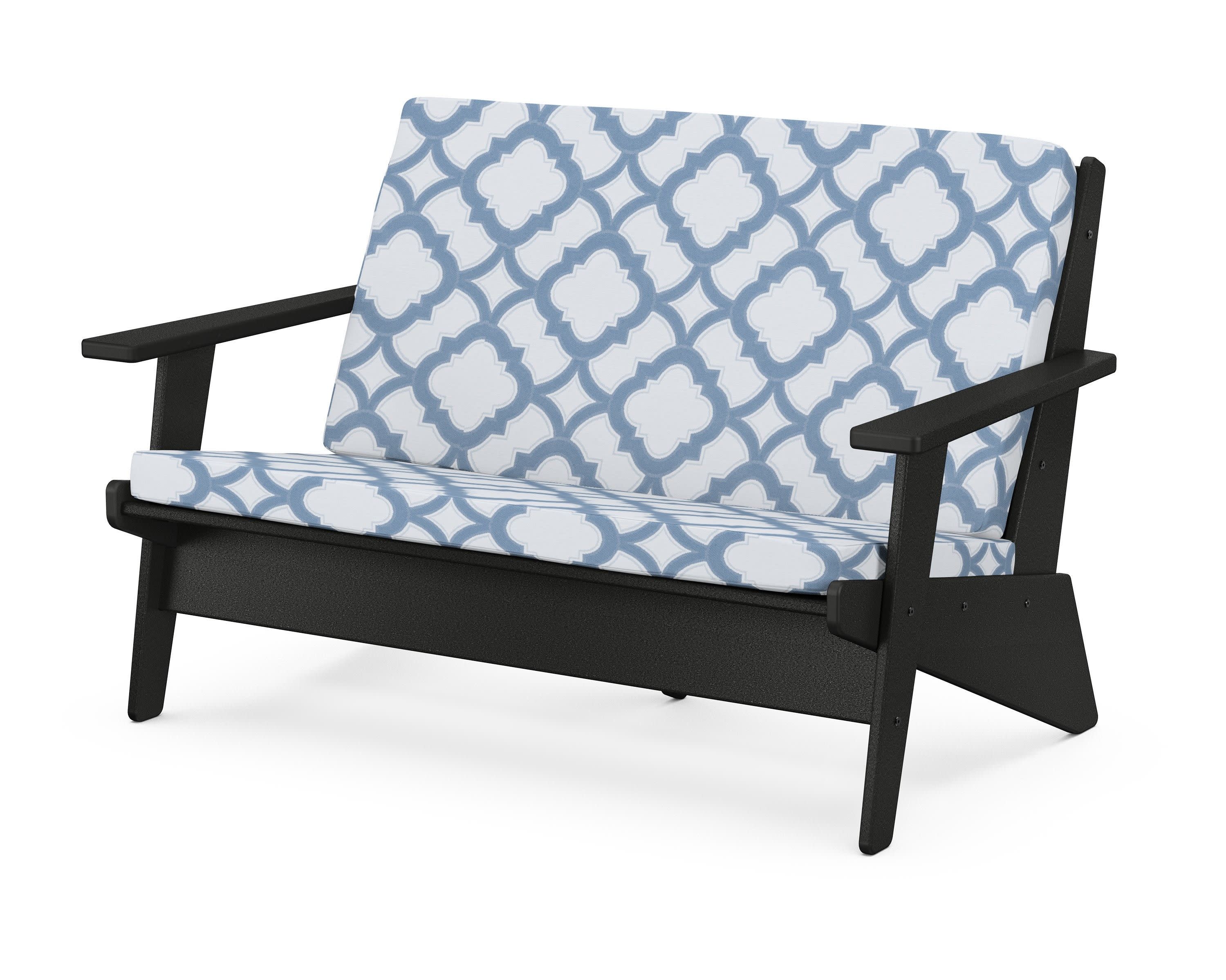 Riviera Modern Lounge Loveseat in Black / Trellis Sky Blue