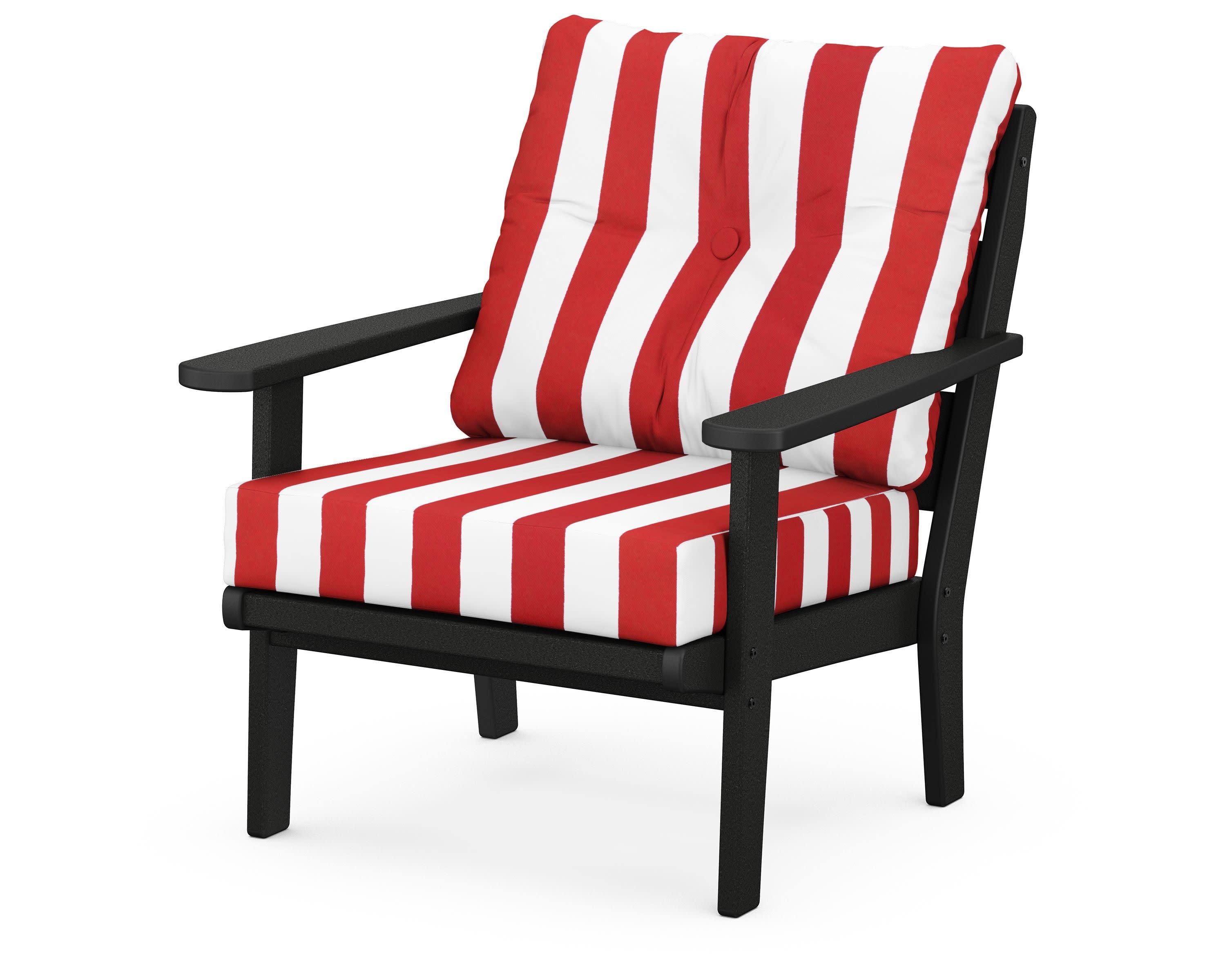 Lakeside Deep Seating Chair in Black / Cabana Stripe Crimson