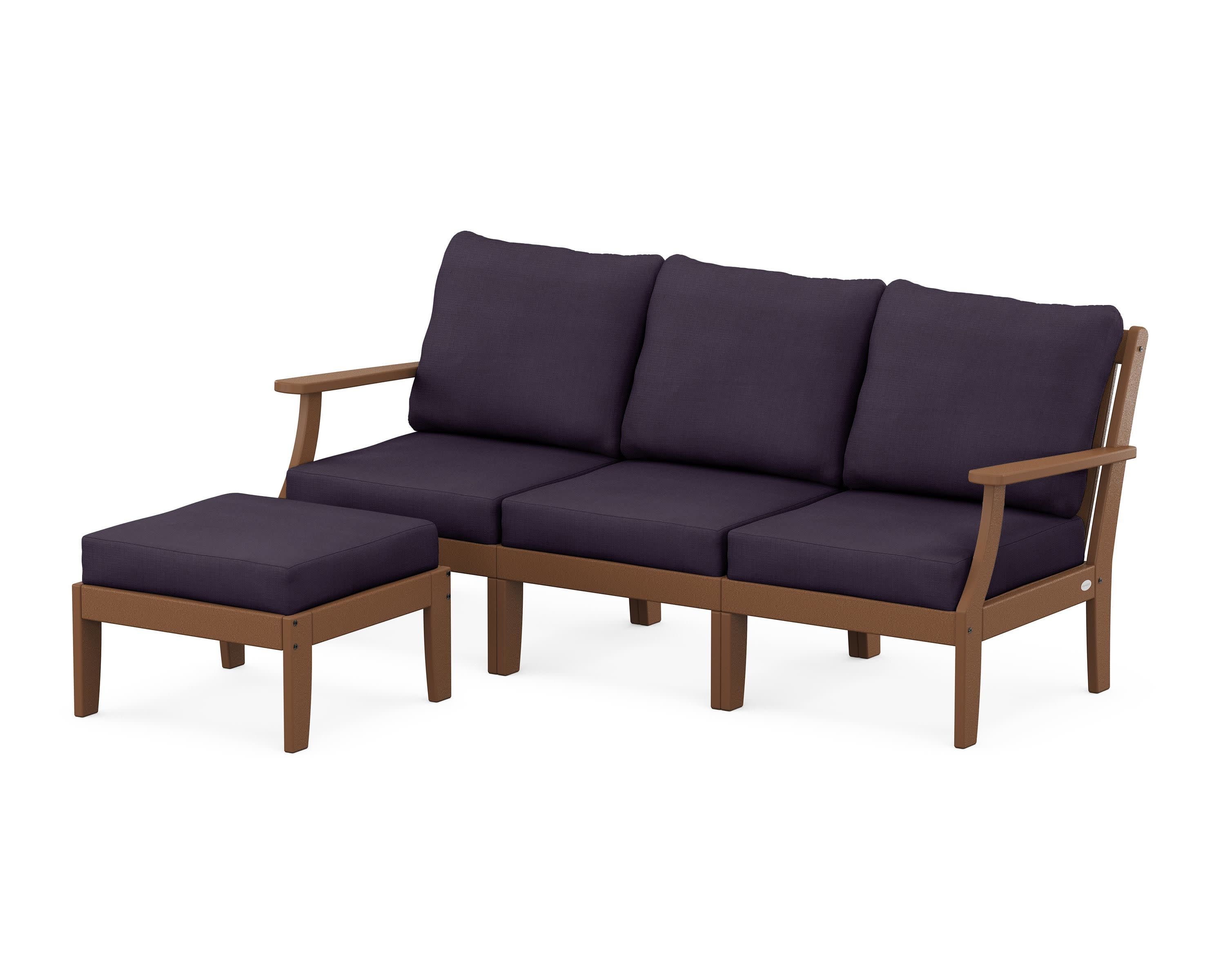 Braxton Modular 4-Piece Deep Seating Set with Ottoman in Teak / Navy Linen