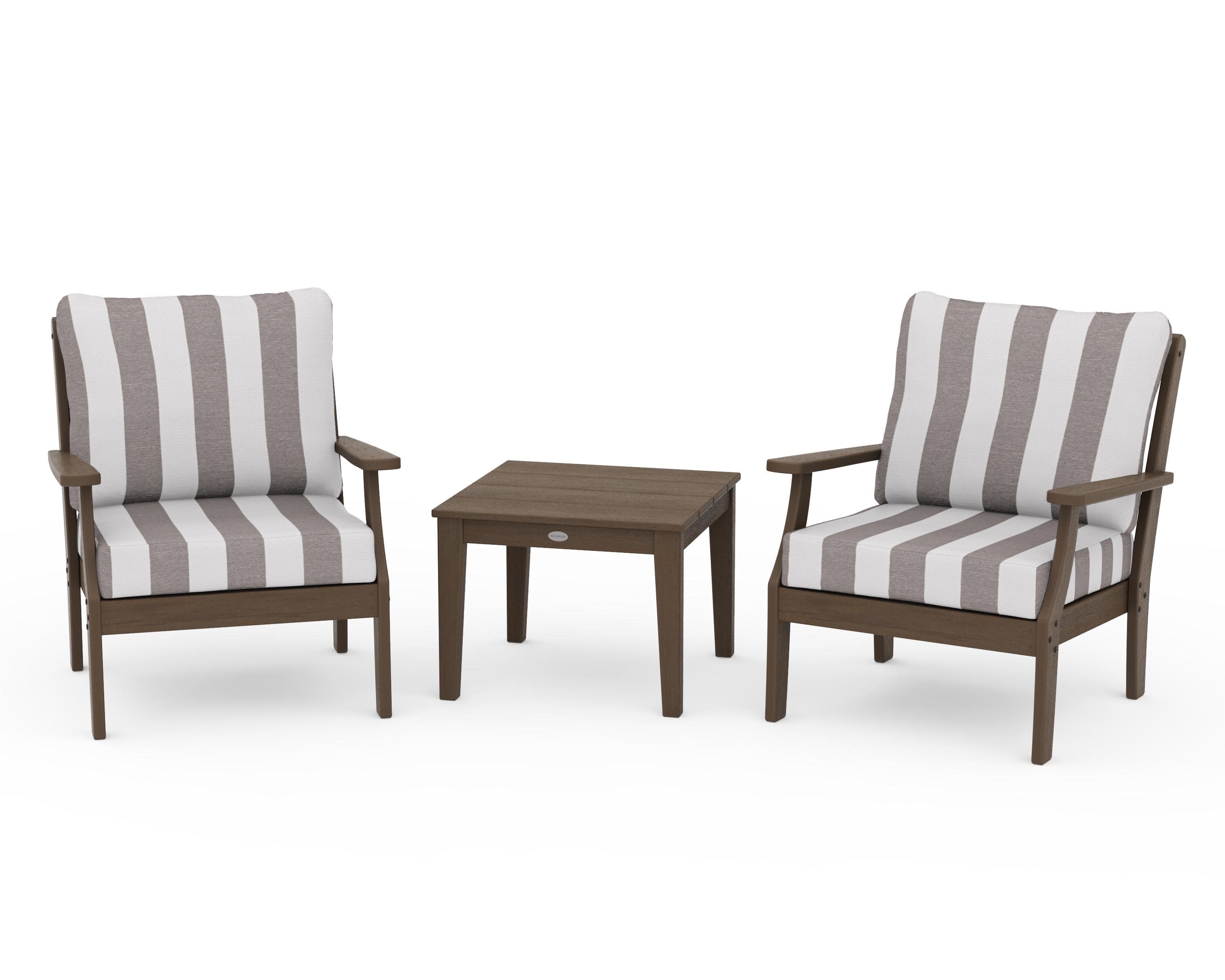 Braxton 3-Piece Deep Seating Set in Kona / Cabana Stripe Grey Mist