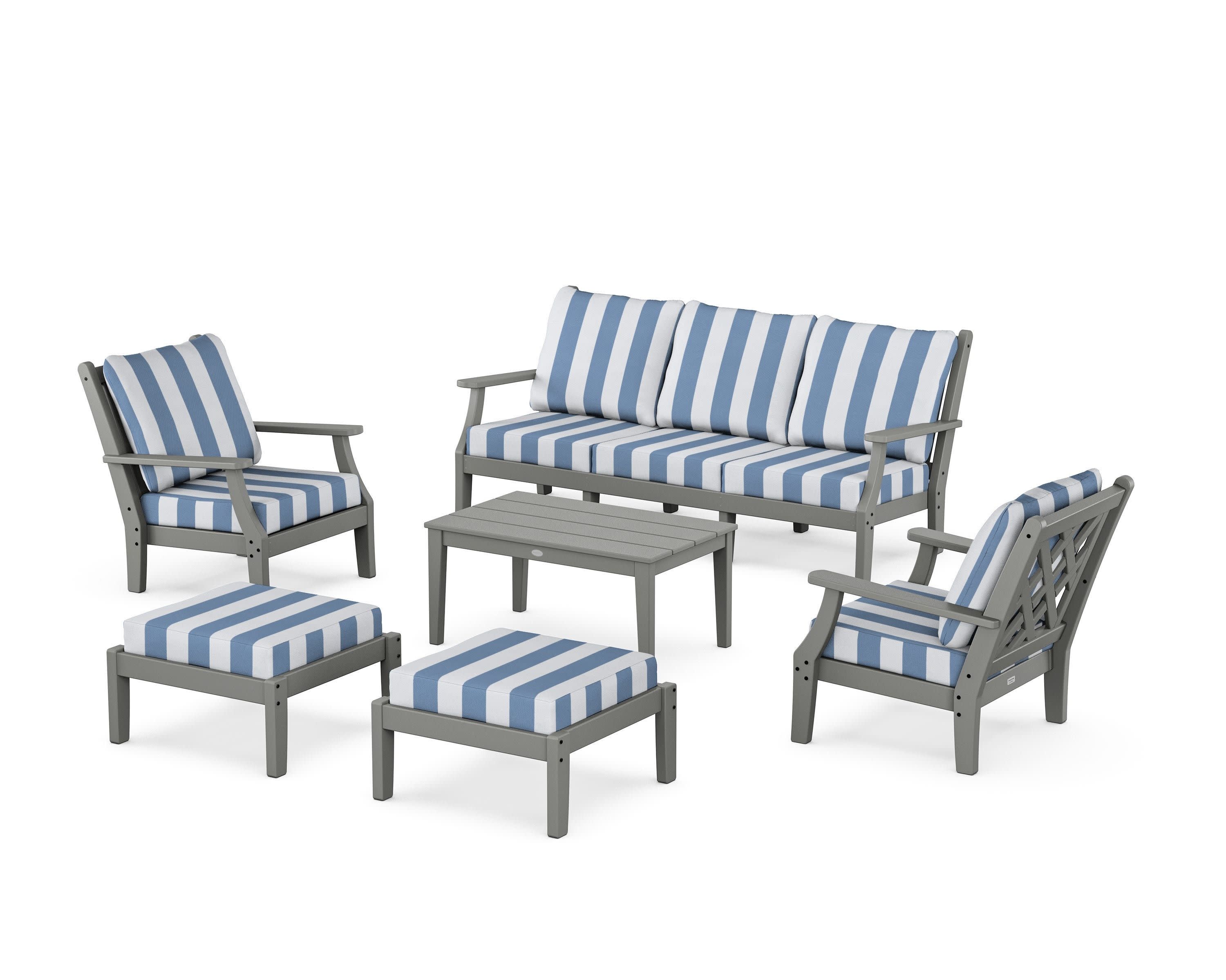 Wovendale 6-Piece Lounge Sofa Set in Slate Grey / Cabana Stripe Sky Blue