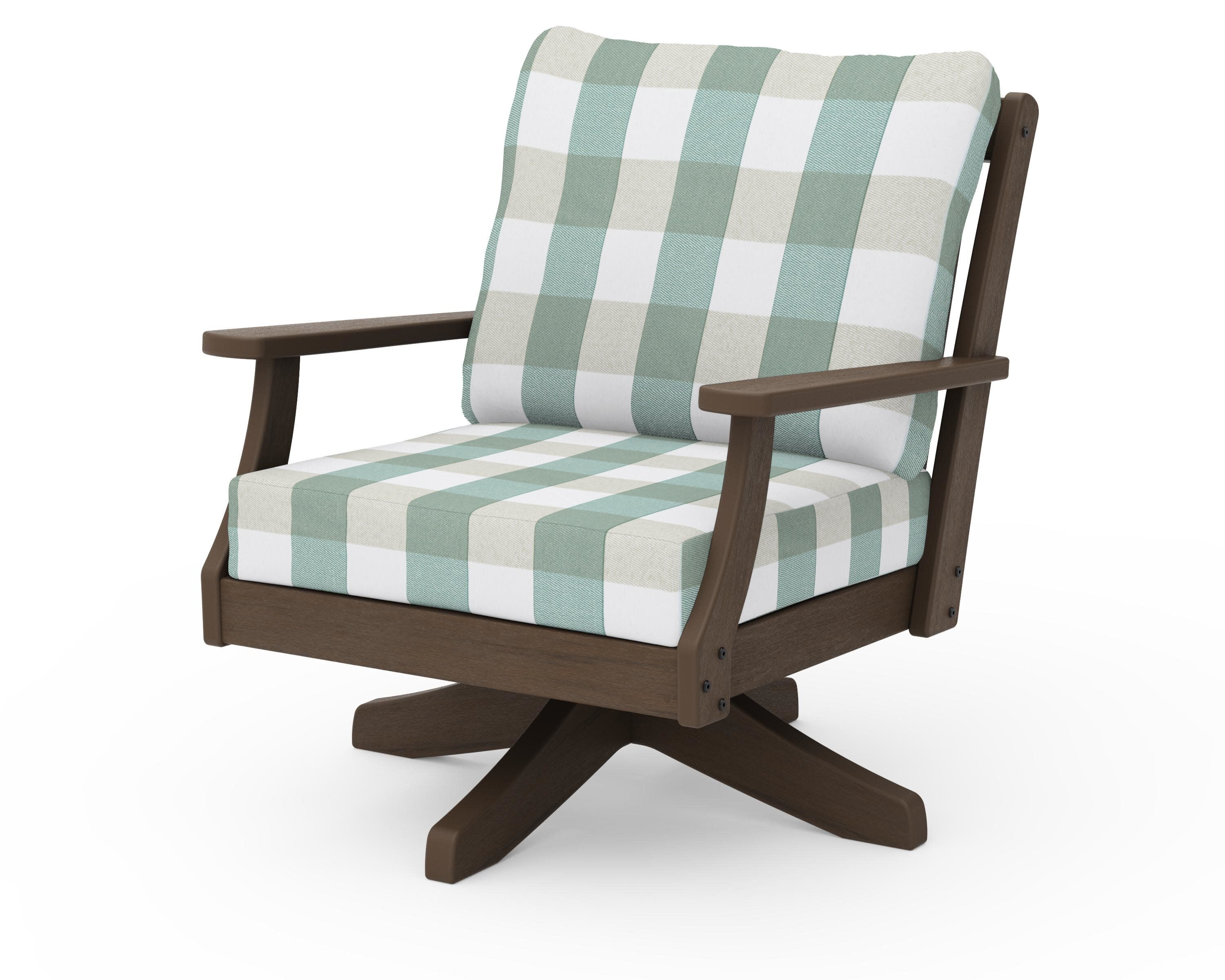 Braxton Deep Seating Swivel Chair in Kona / Buffalo Plaid Glacier Spa