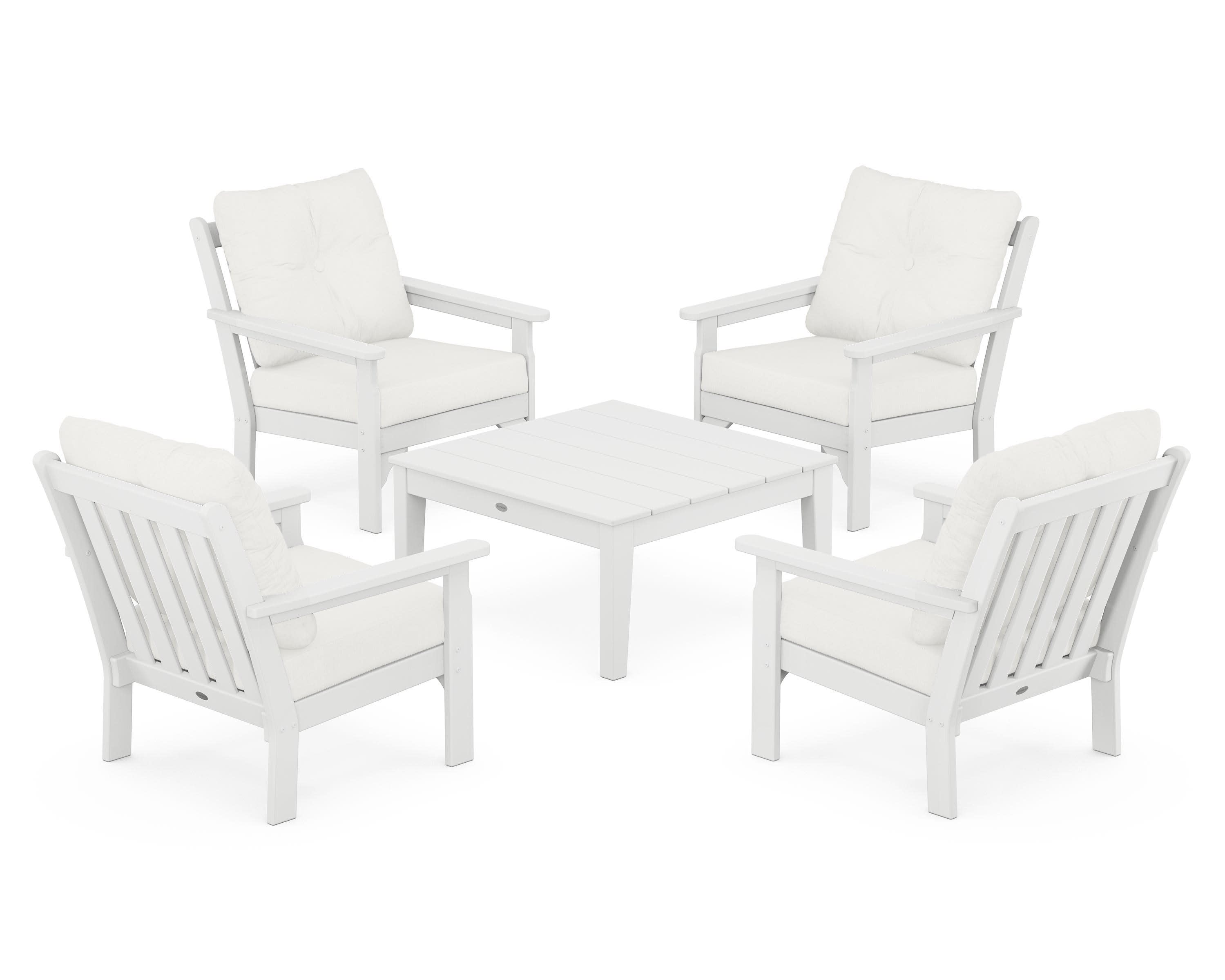 Vineyard 5-Piece Deep Seating Conversation Set in White / Natural Linen