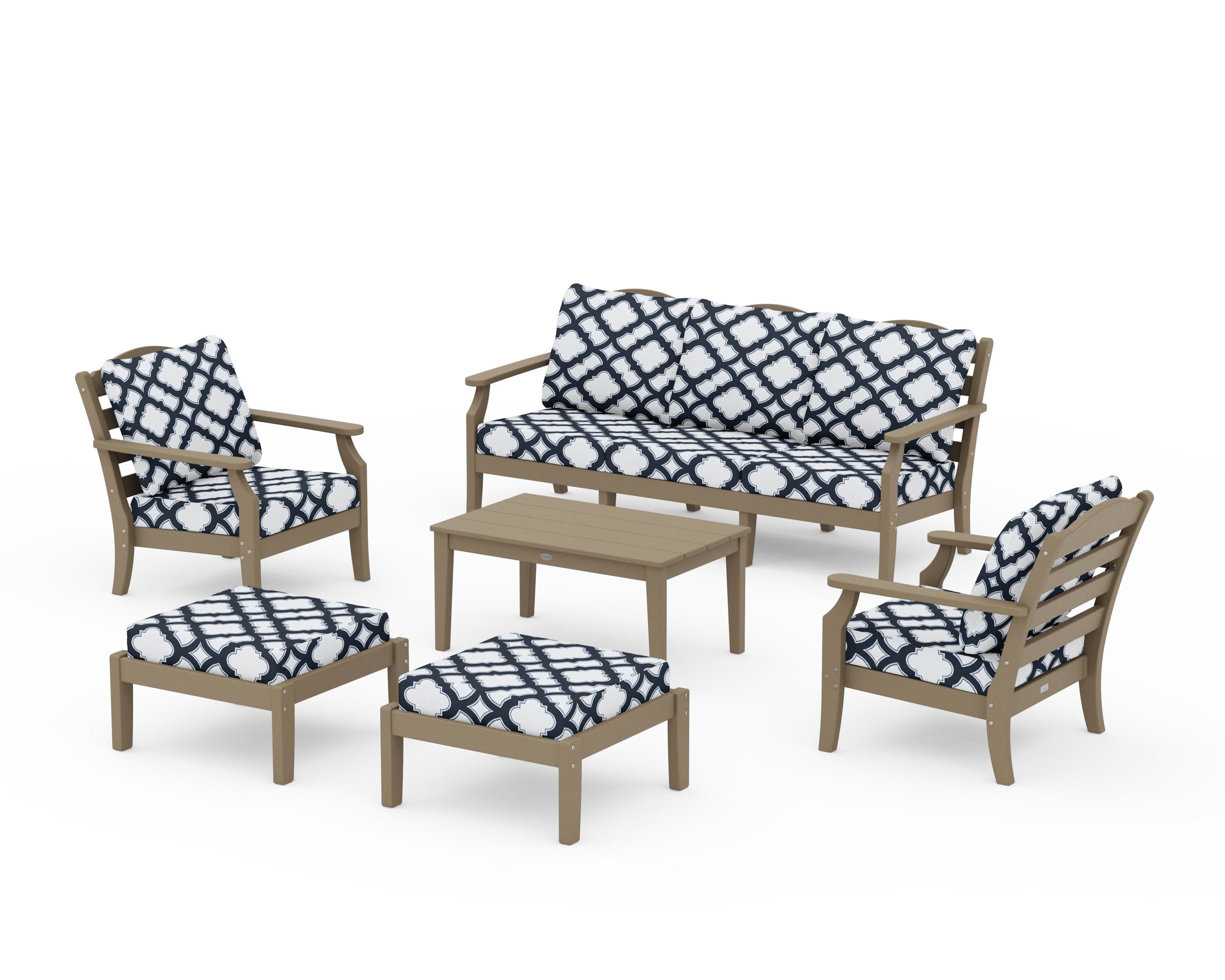 Savannah 6-Piece Lounge Sofa Set in Vintage Sahara / Trellis Marine Indigo