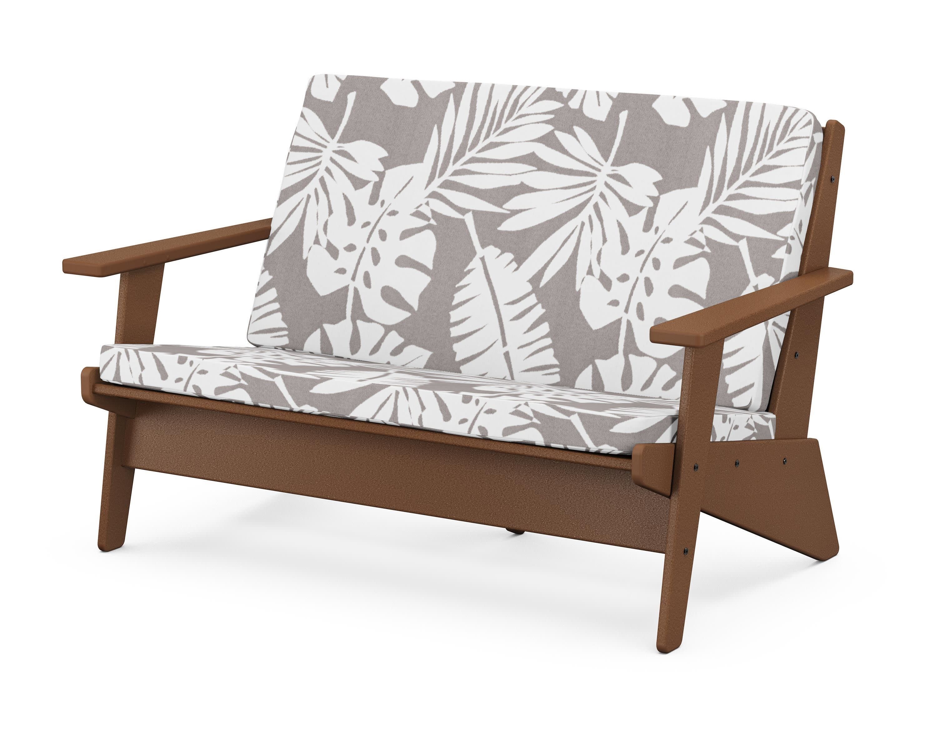 Riviera Modern Lounge Loveseat in Teak / Leaf Grey Mist