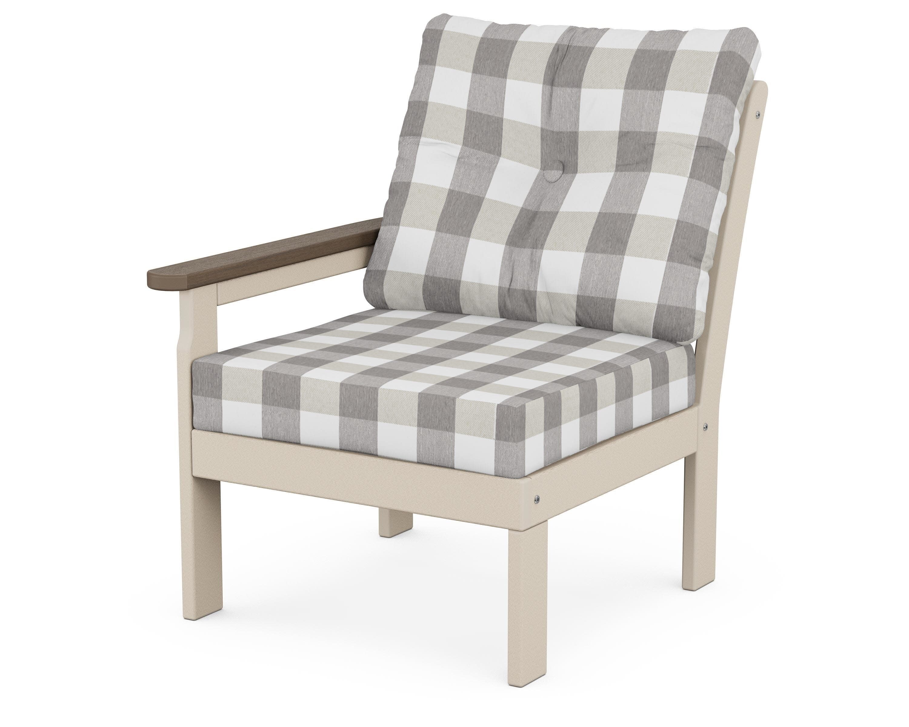 Vineyard Modular Left Arm Chair in Sand / Kona / Buffalo Plaid Grey Mist