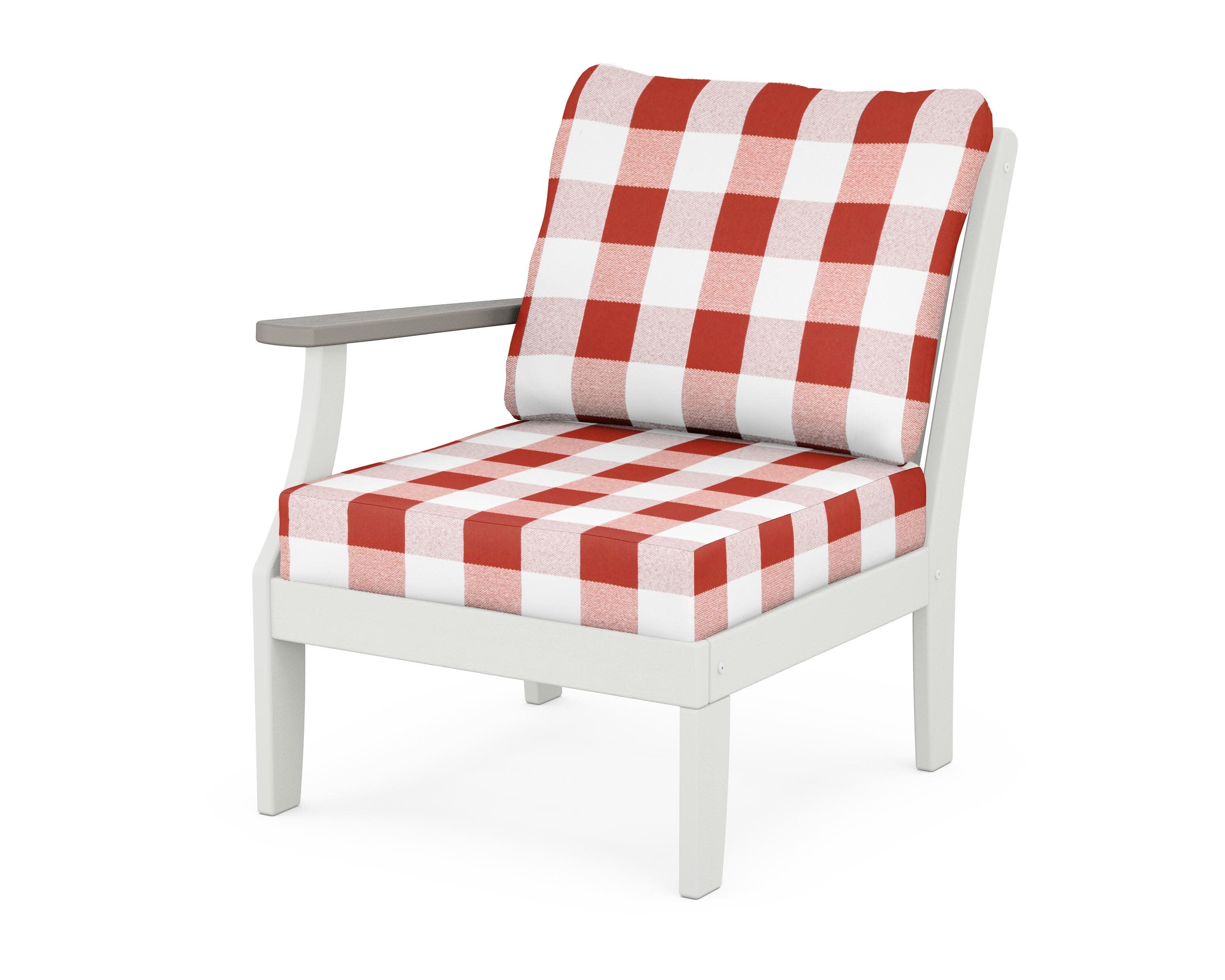 Braxton Modular Left Arm Chair in White / Driftwood / Buffalo Plaid Crimson