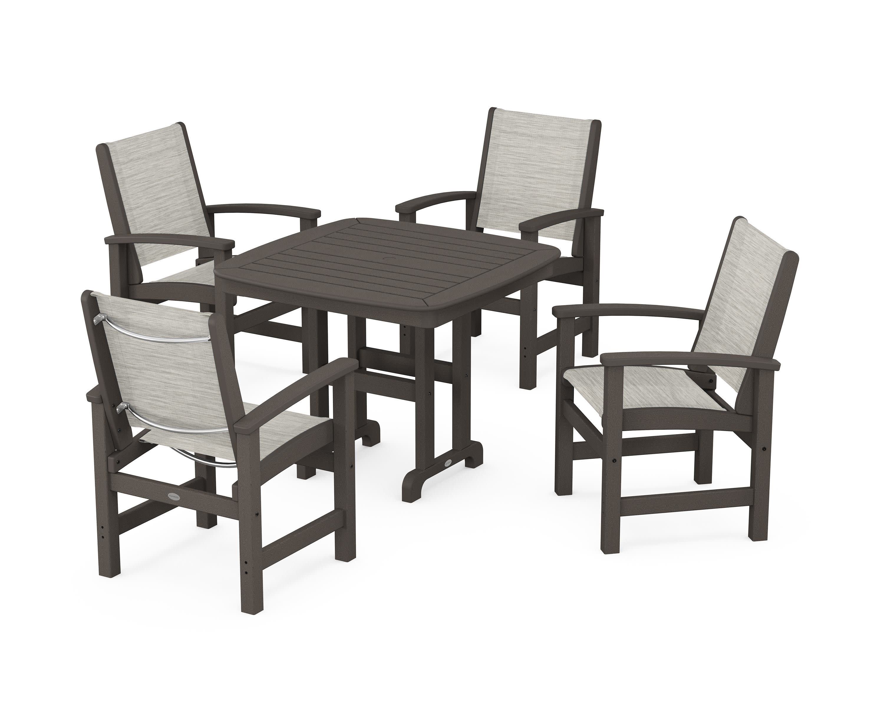 Coastal 5-Piece Dining Set in Vintage Coffee / Birch Sling