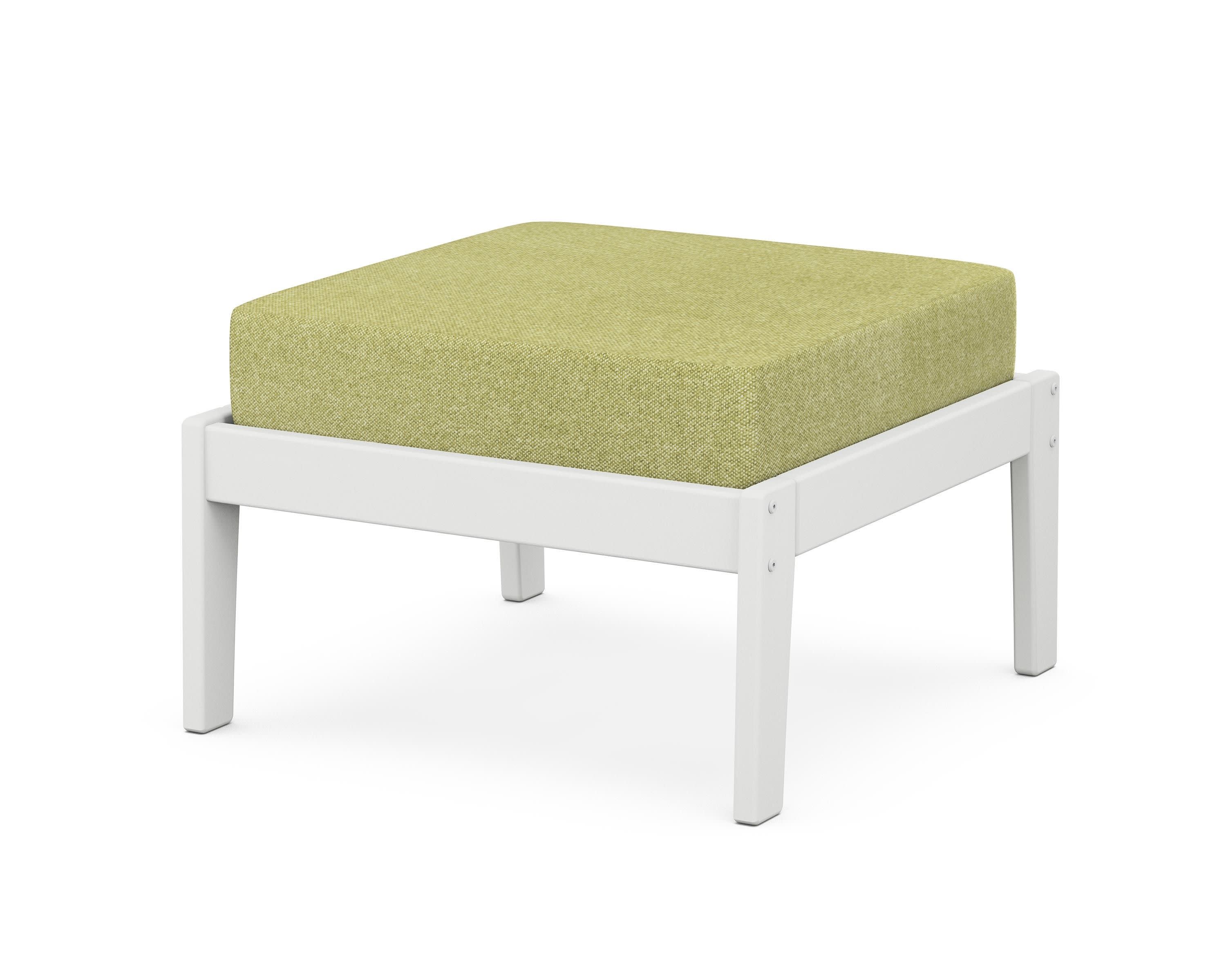 Deep Seating Ottoman in White / Chartreuse Boucle