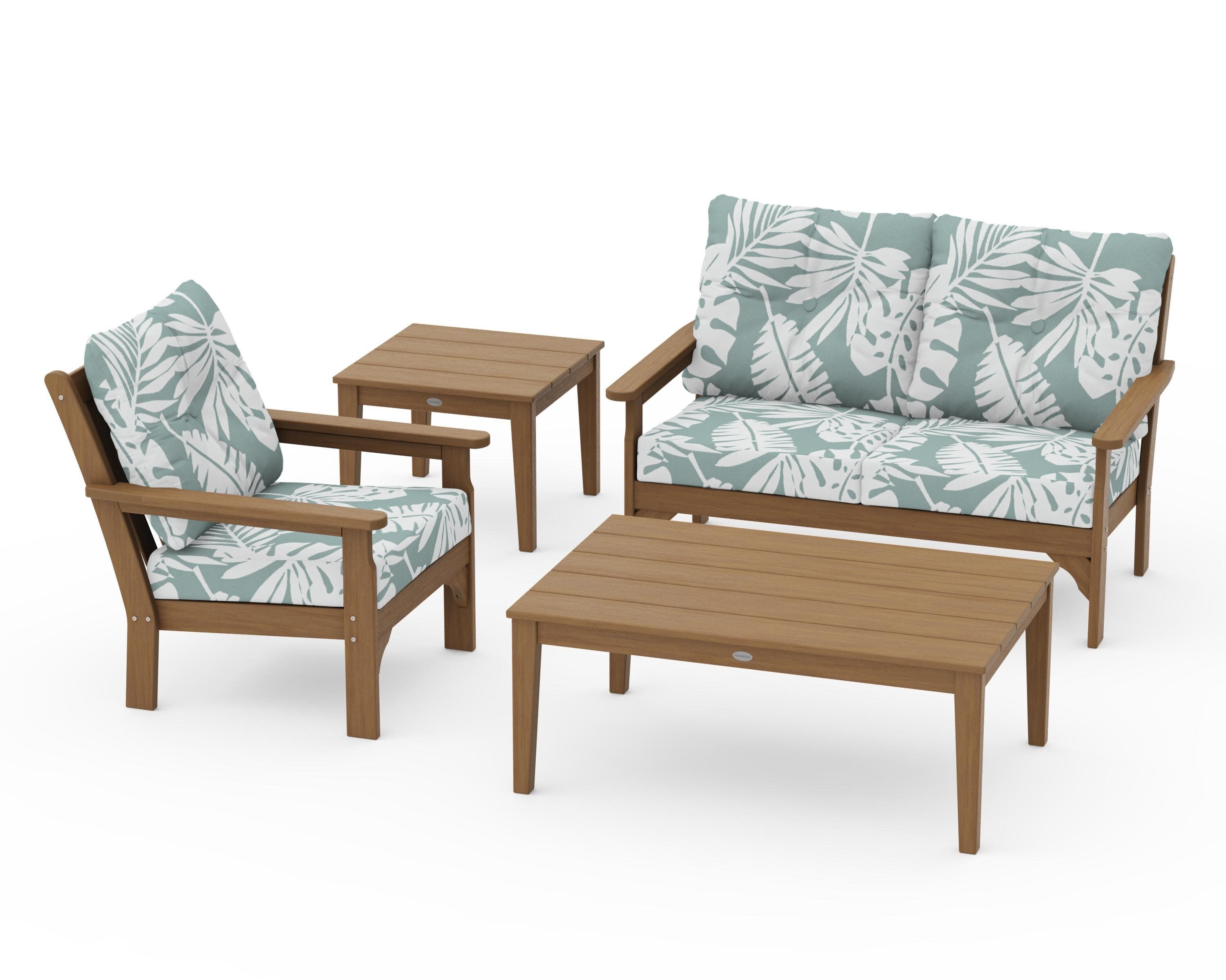 Vineyard 4-Piece Deep Seating Set in Natural / Leaf Glacier Spa
