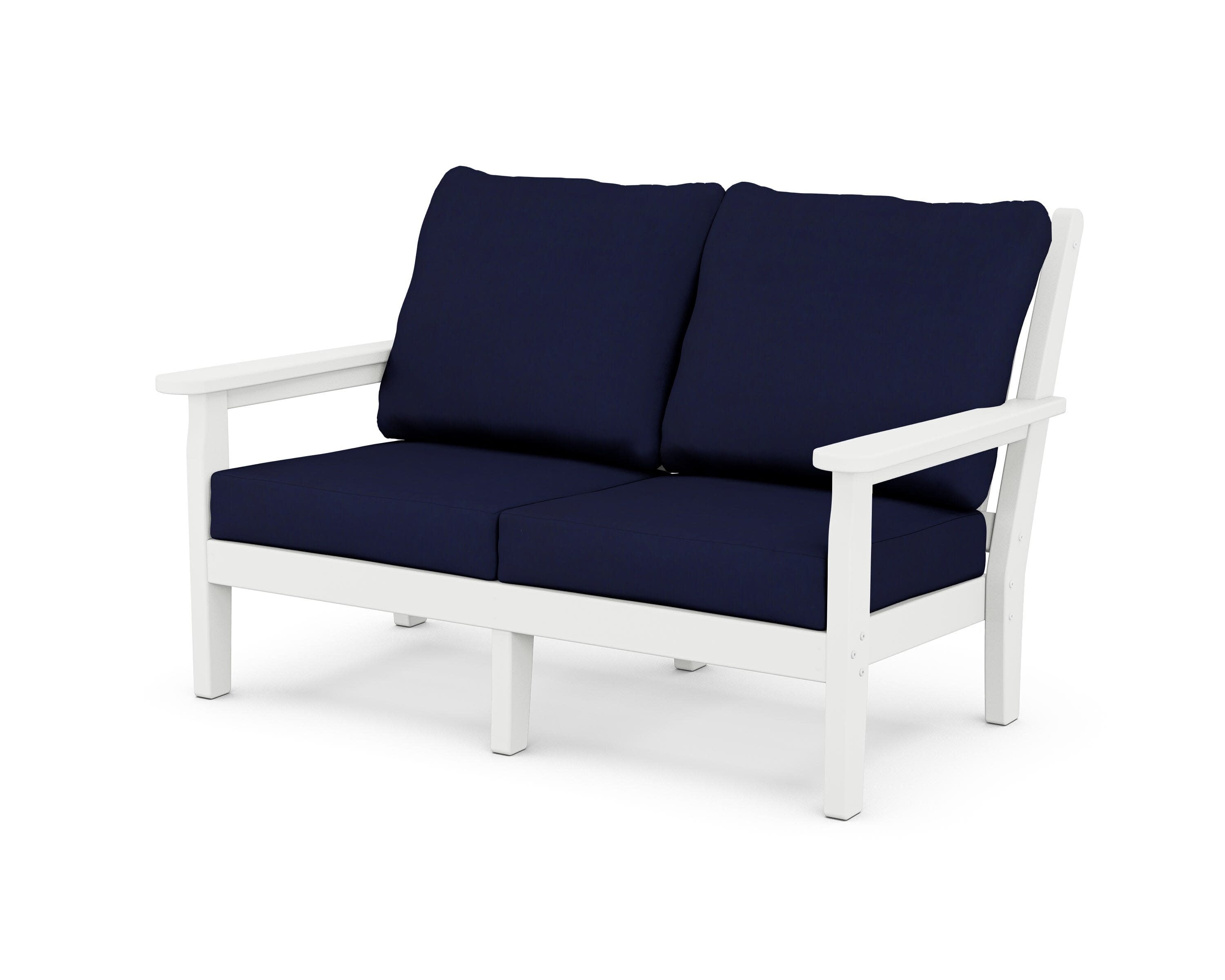Chippendale Deep Seating Loveseat in White / Navy