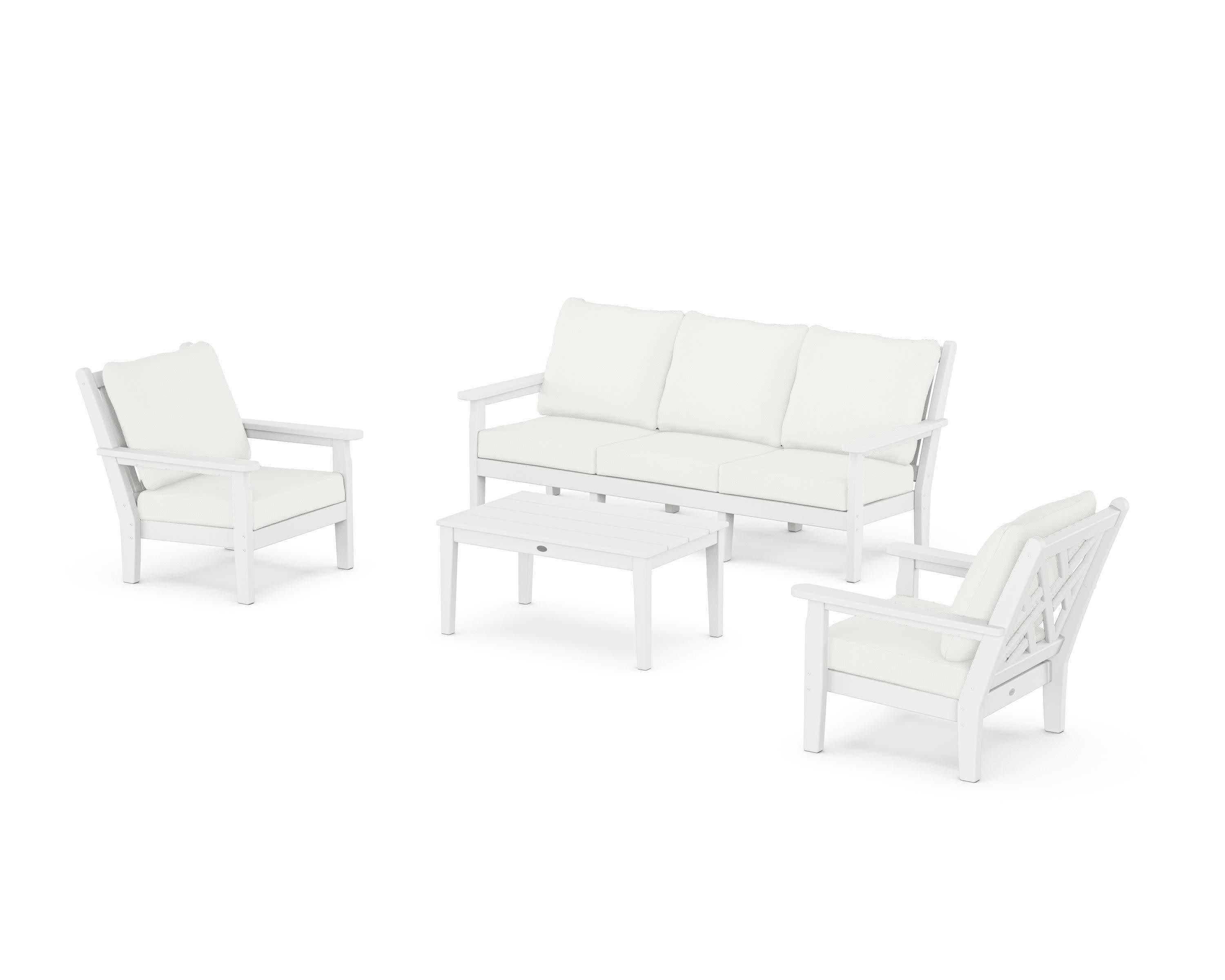 Chippendale 4-Piece Deep Seating Set with Sofa in White / Natural Linen
