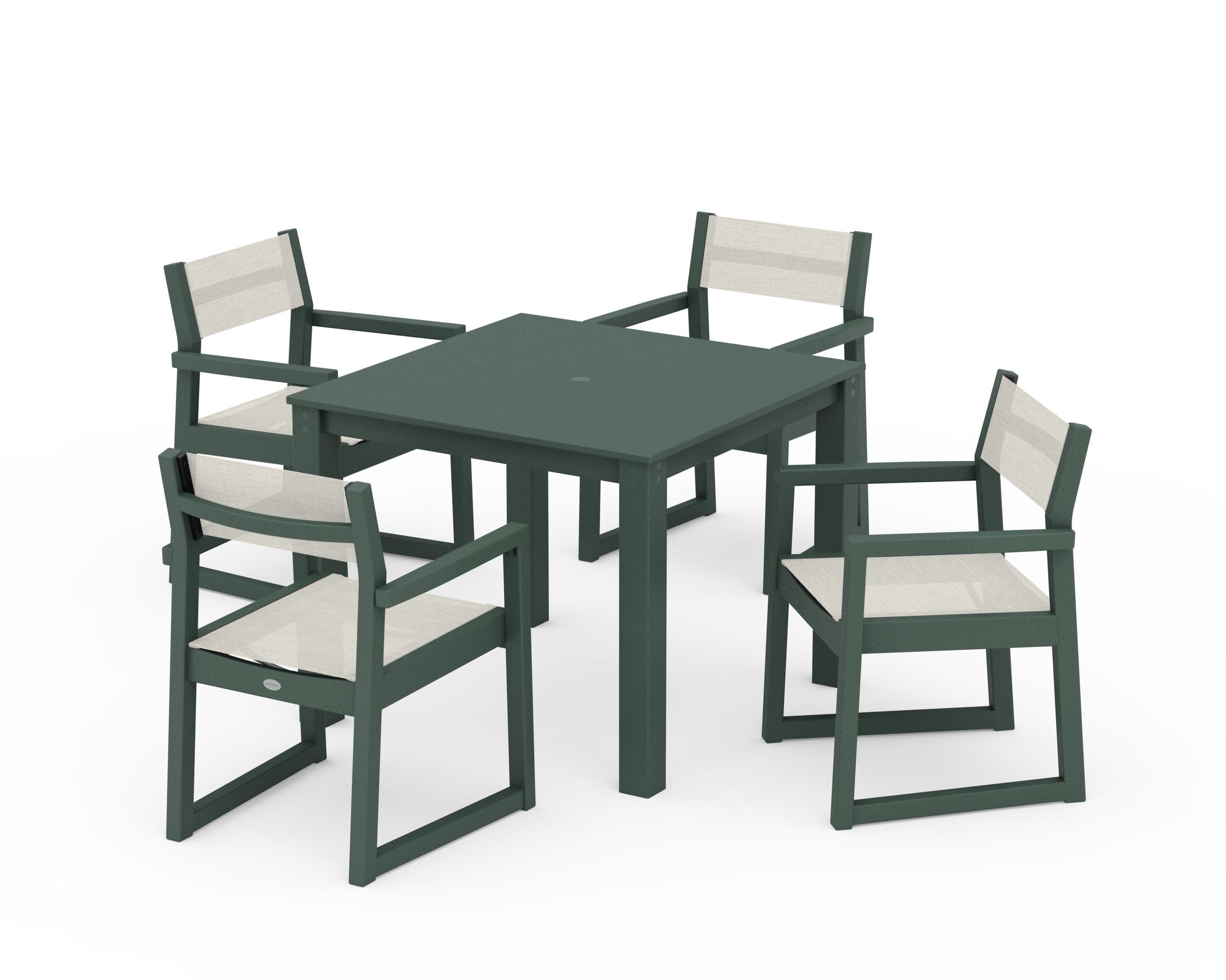 EDGE Sling Arm Chair 5-Piece Parsons Dining Set in Green / Parchment Sling
