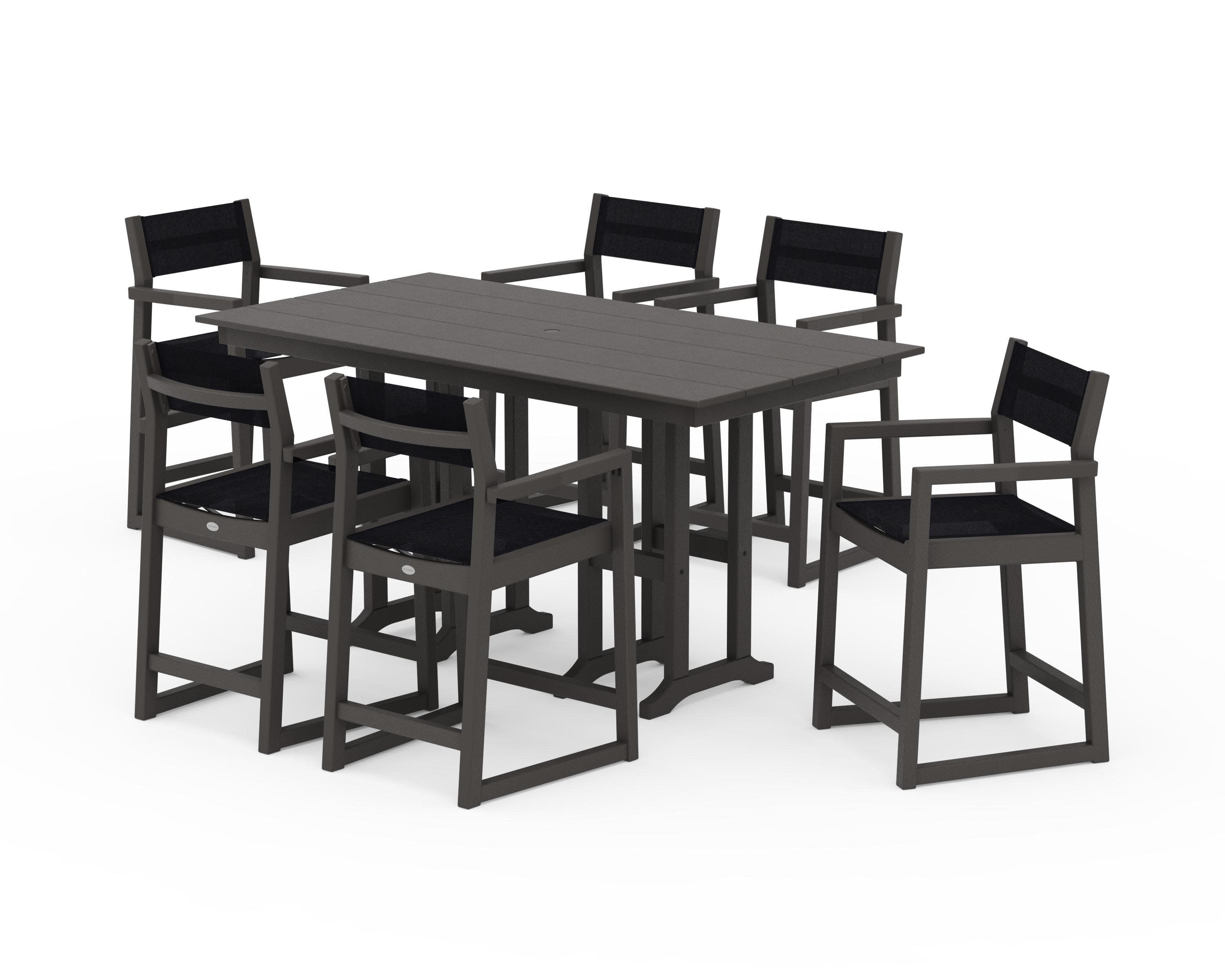 EDGE Sling Arm Chair 7-Piece Farmhouse Counter Set in Vintage Coffee / Black Sling
