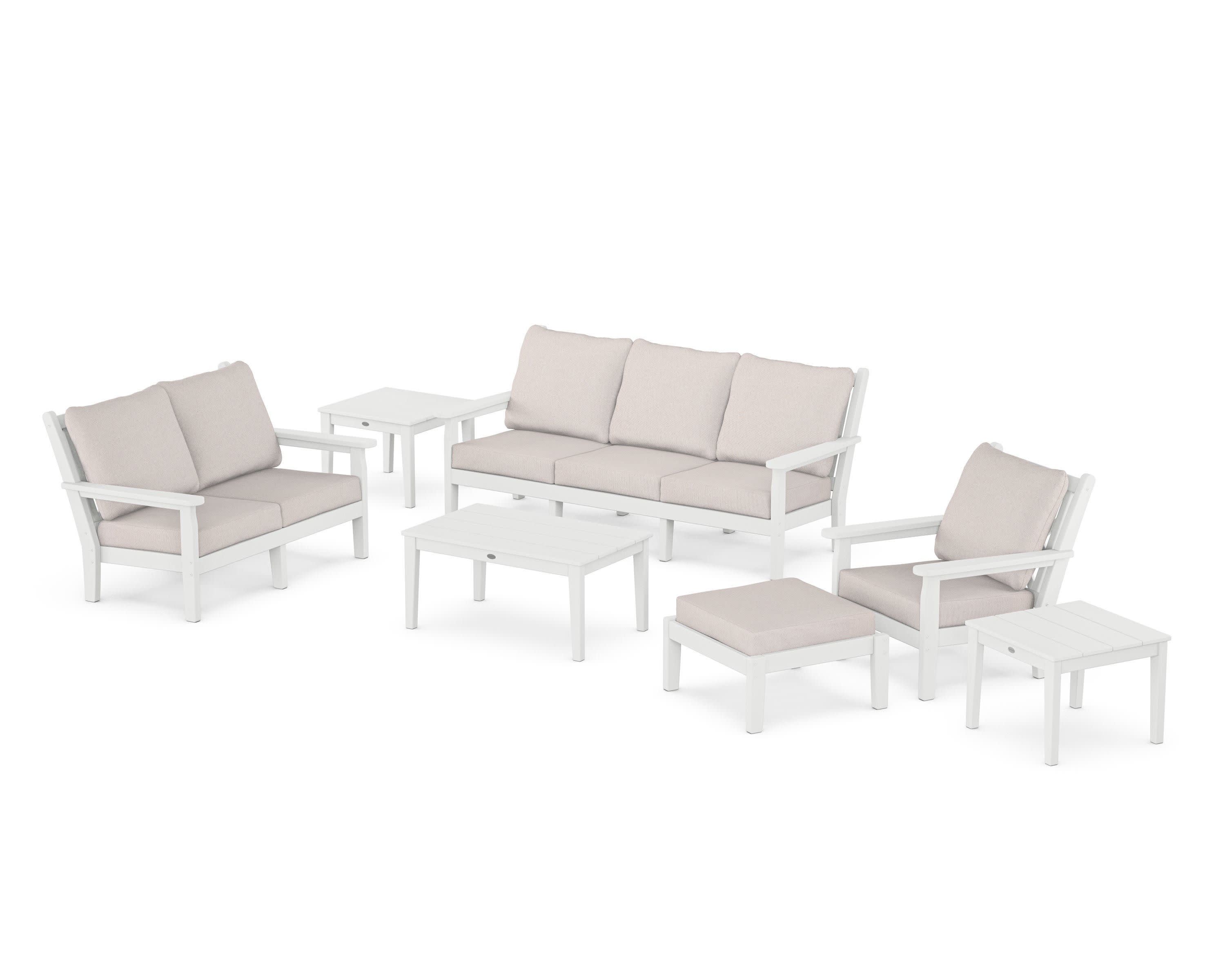 Chippendale 7-Piece Deep Seating Set in White / Dune Burlap