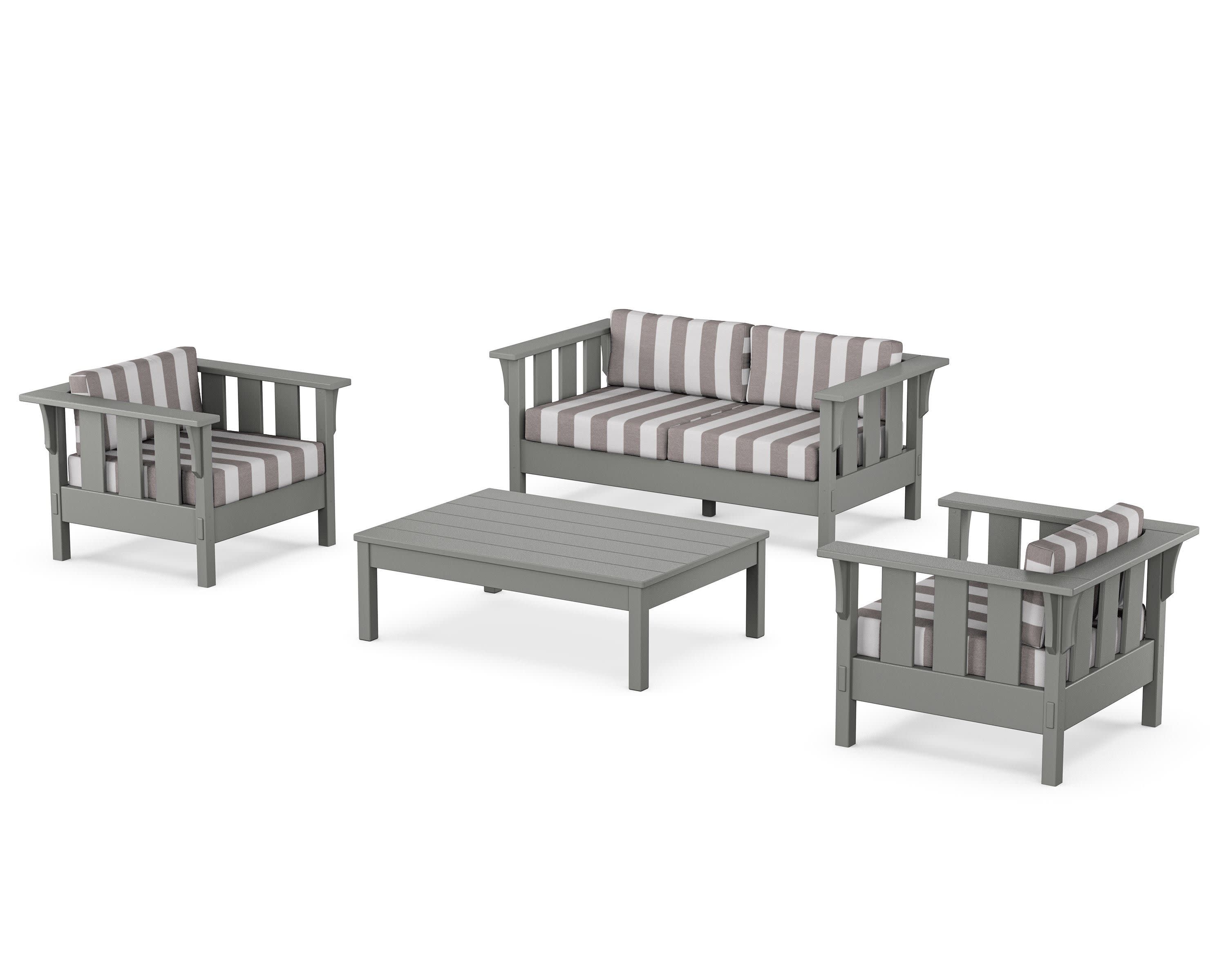 Acadia 4-Piece Deep Seating Set with Loveseat in Slate Grey / Cabana Stripe Grey Mist