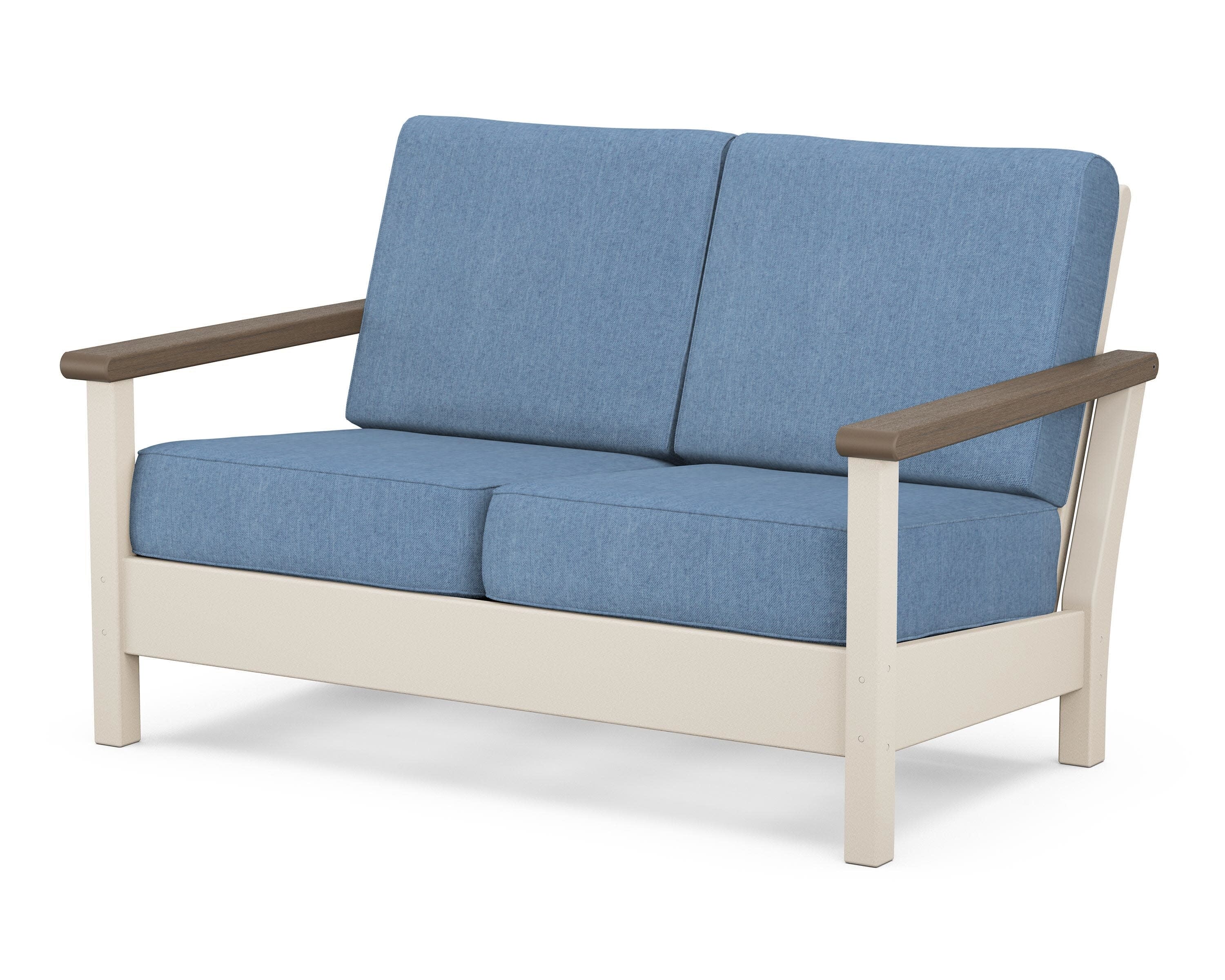 Harbour Deep Seating Loveseat in Sand / Kona / Sky Blue