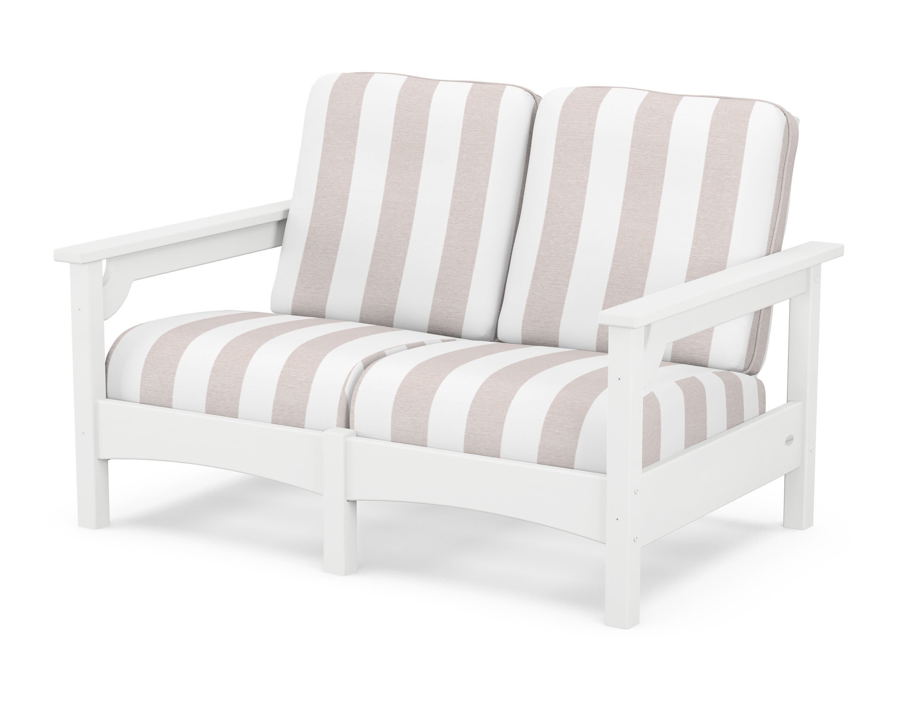 Club Loveseat in White / Cabana Stripe Dune Burlap