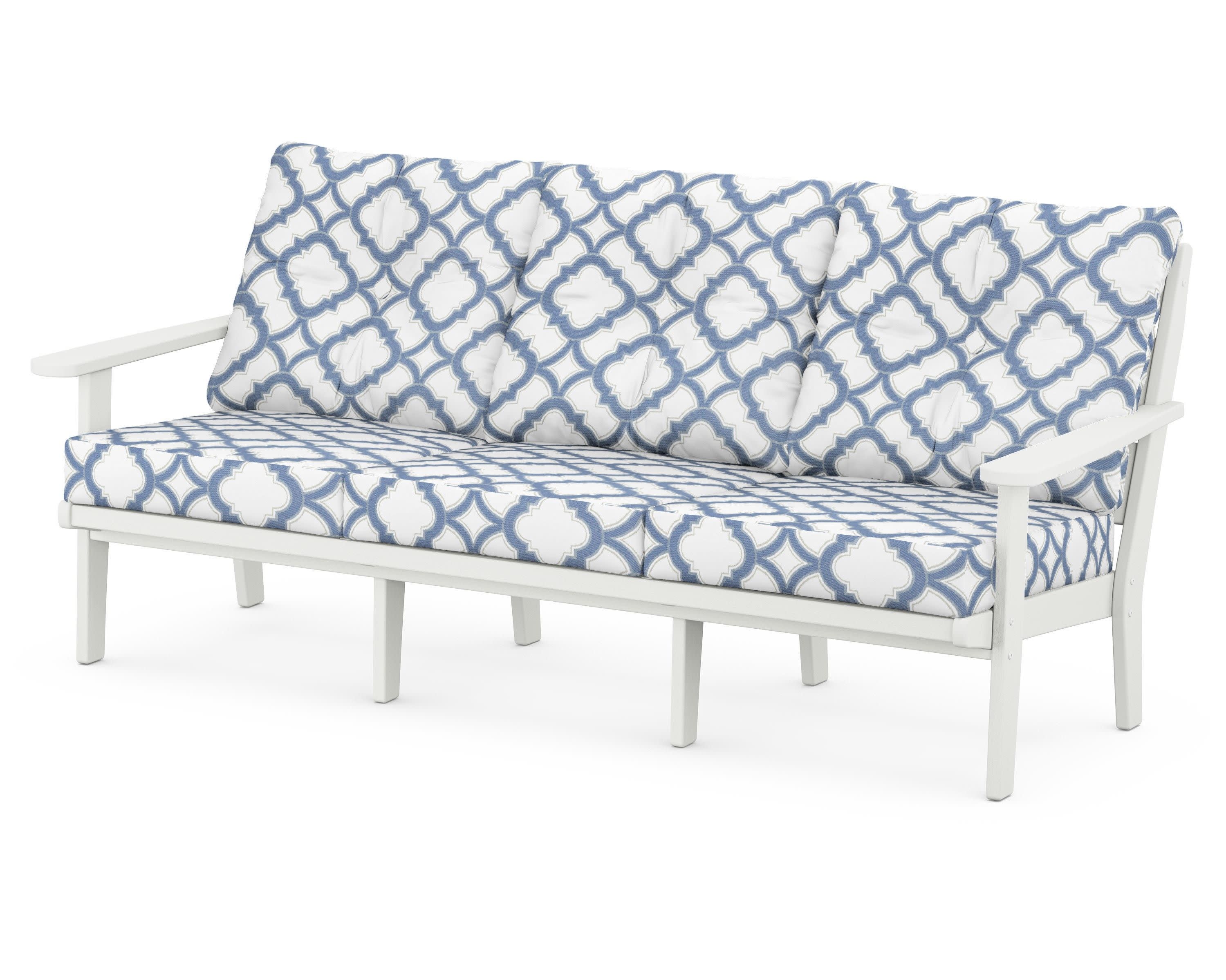 Lakeside Deep Seating Sofa in Vintage White / Trellis Sky Blue