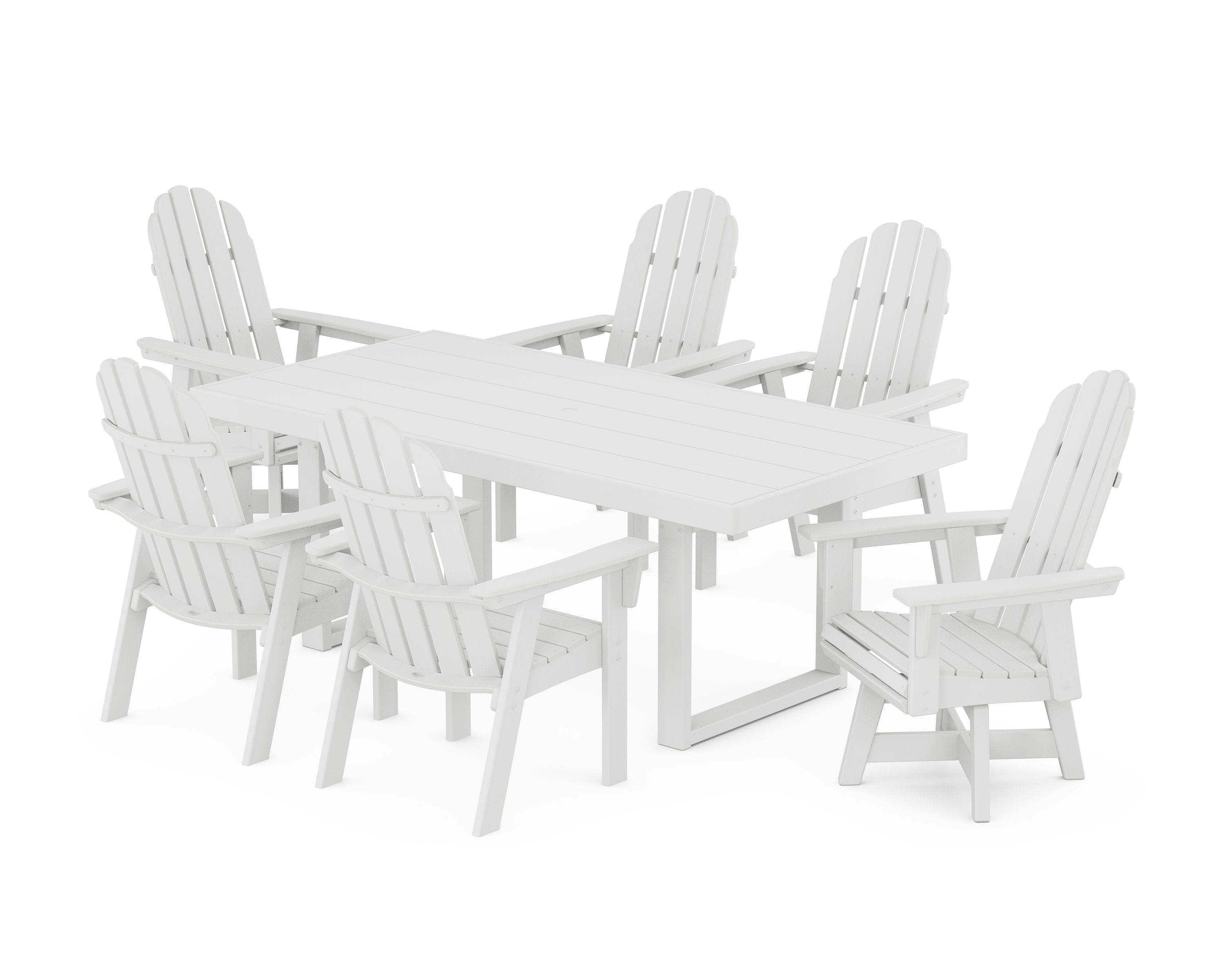 Vineyard Curveback Adirondack Swivel Chair 7-Piece Dining Set in White