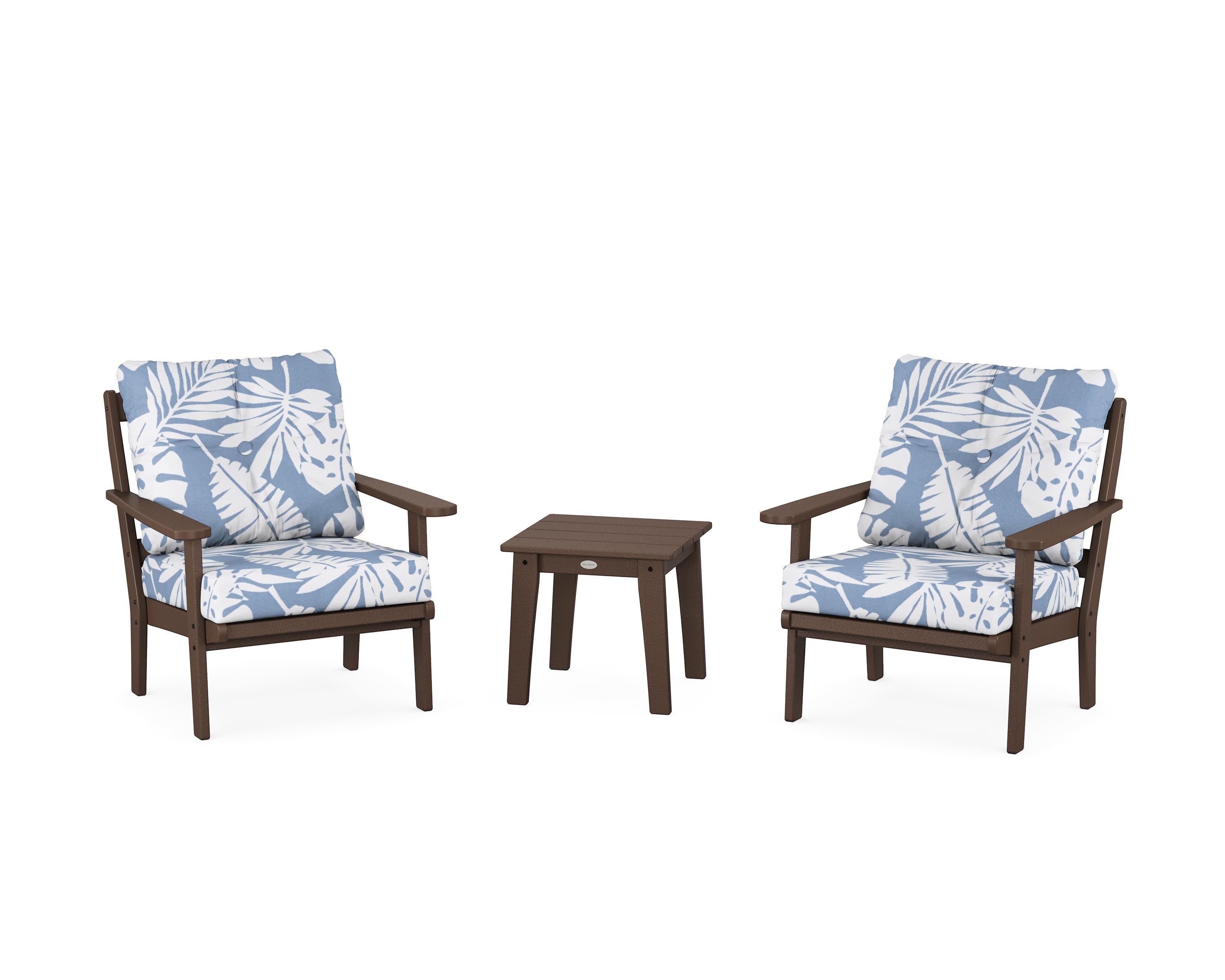 Mission 3-Piece Deep Seating Set in Mahogany / Leaf Sky Blue