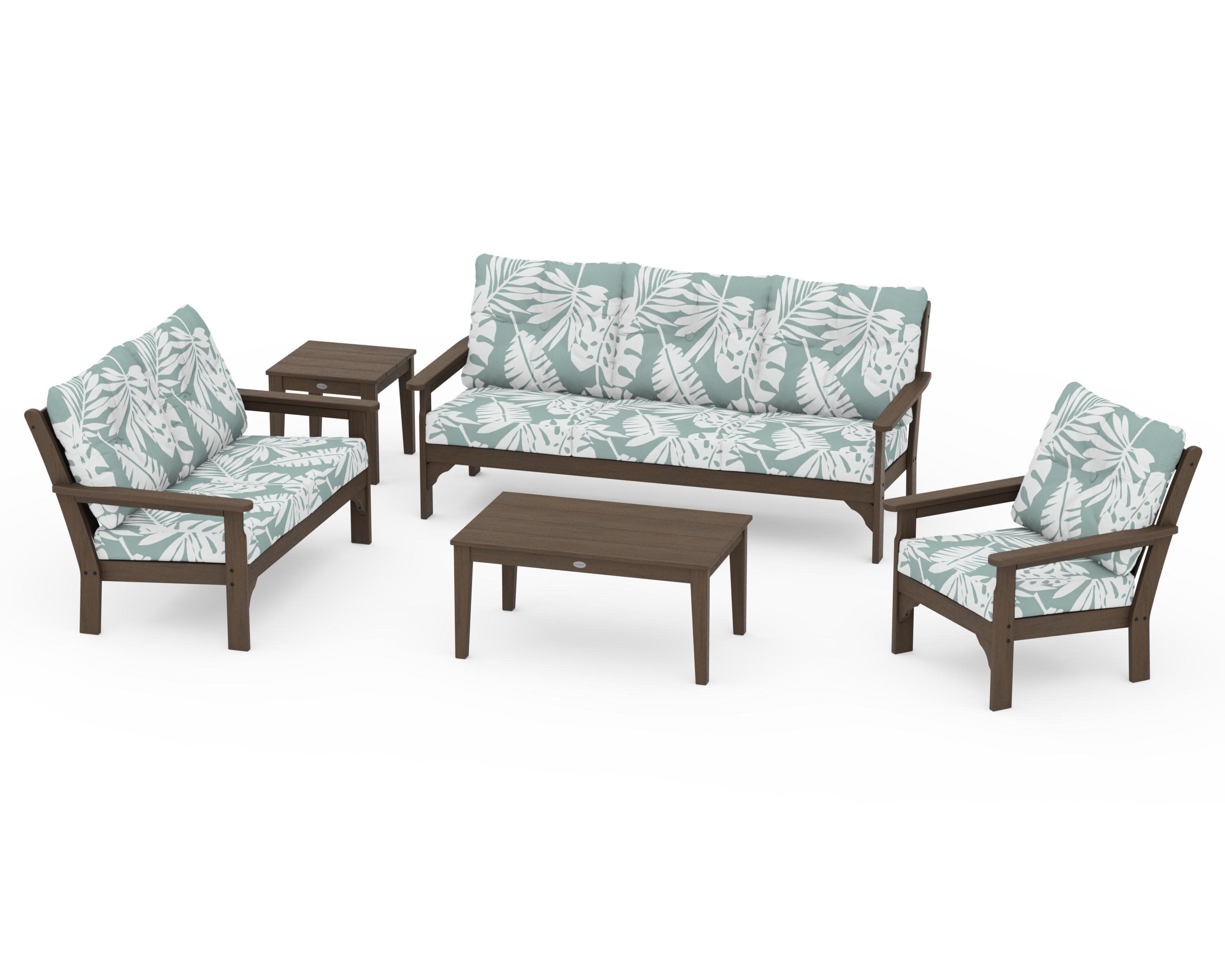 Vineyard 5 Piece Deep Seating Set in Kona / Leaf Glacier Spa
