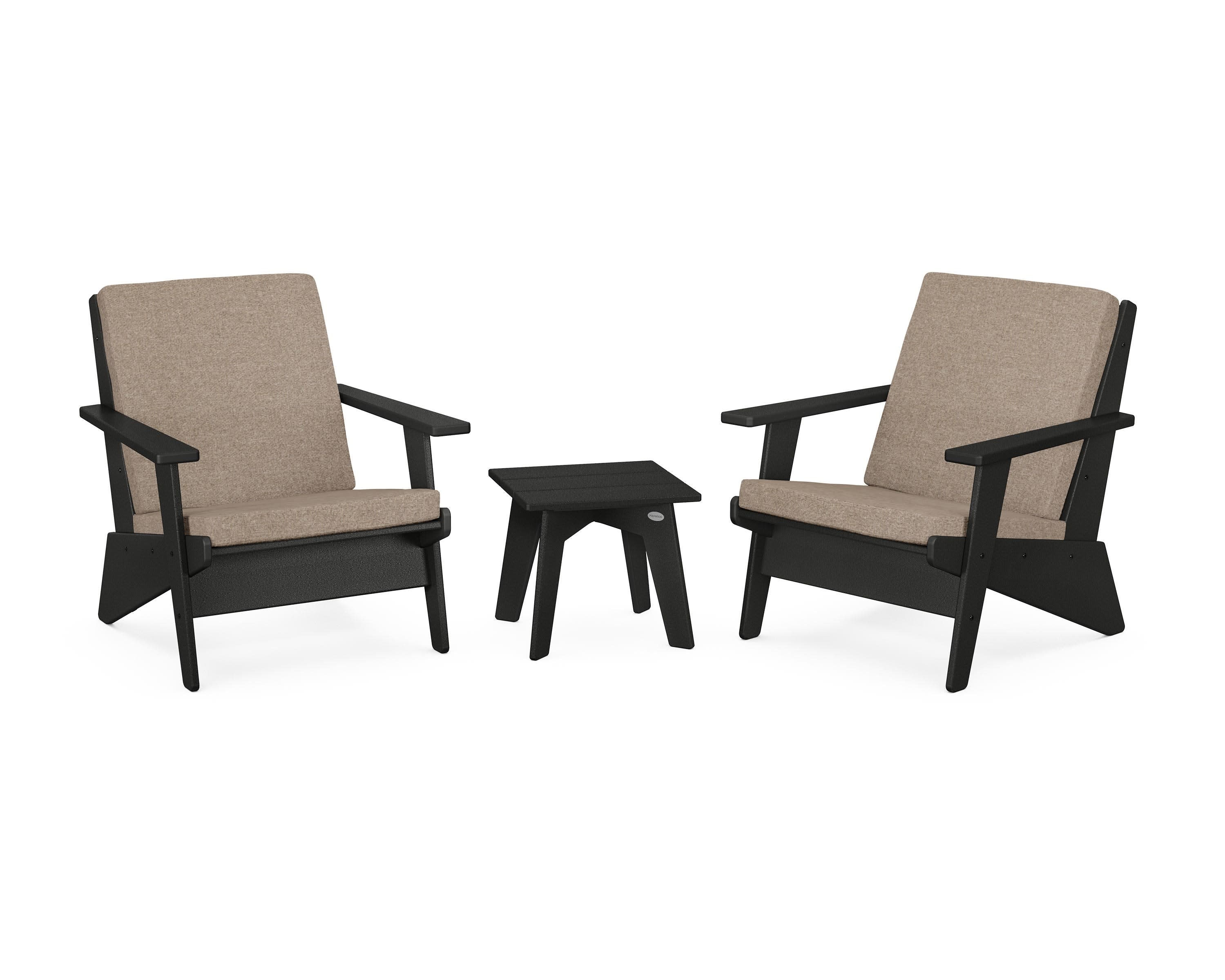 Riviera Modern Lounge 3-Piece Set in Black / Spiced Burlap