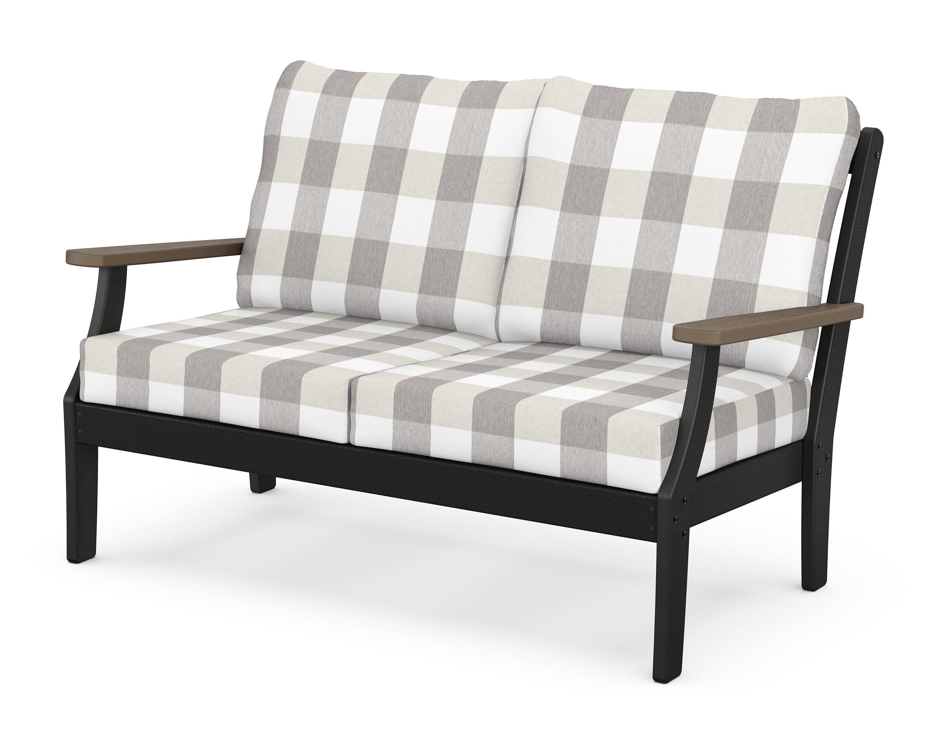 Braxton Deep Seating Loveseat in Black / Kona / Buffalo Plaid Grey Mist