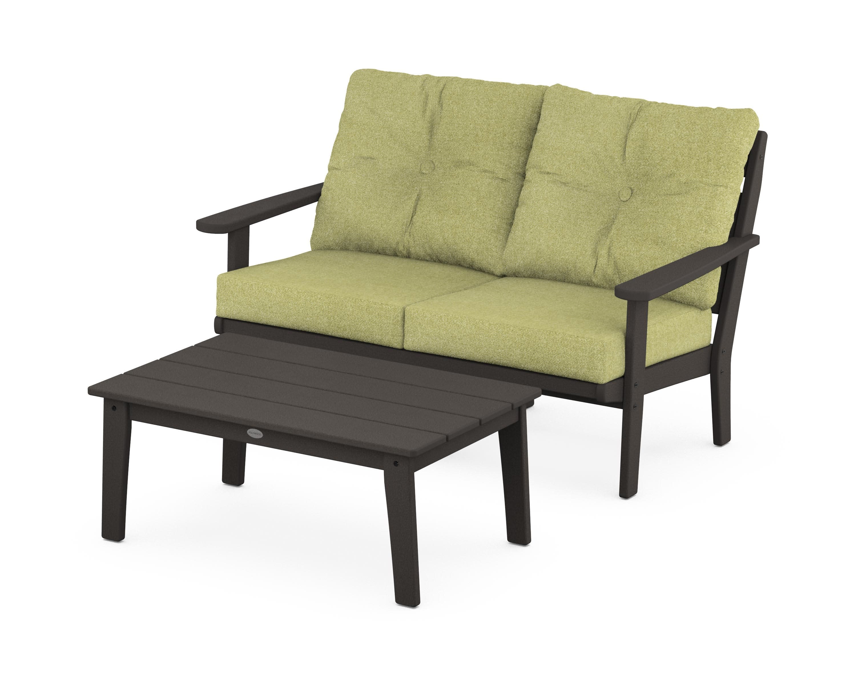 Lakeside 2-Piece Lounge Loveseat Set in Vintage Coffee / Chartreuse Boucle