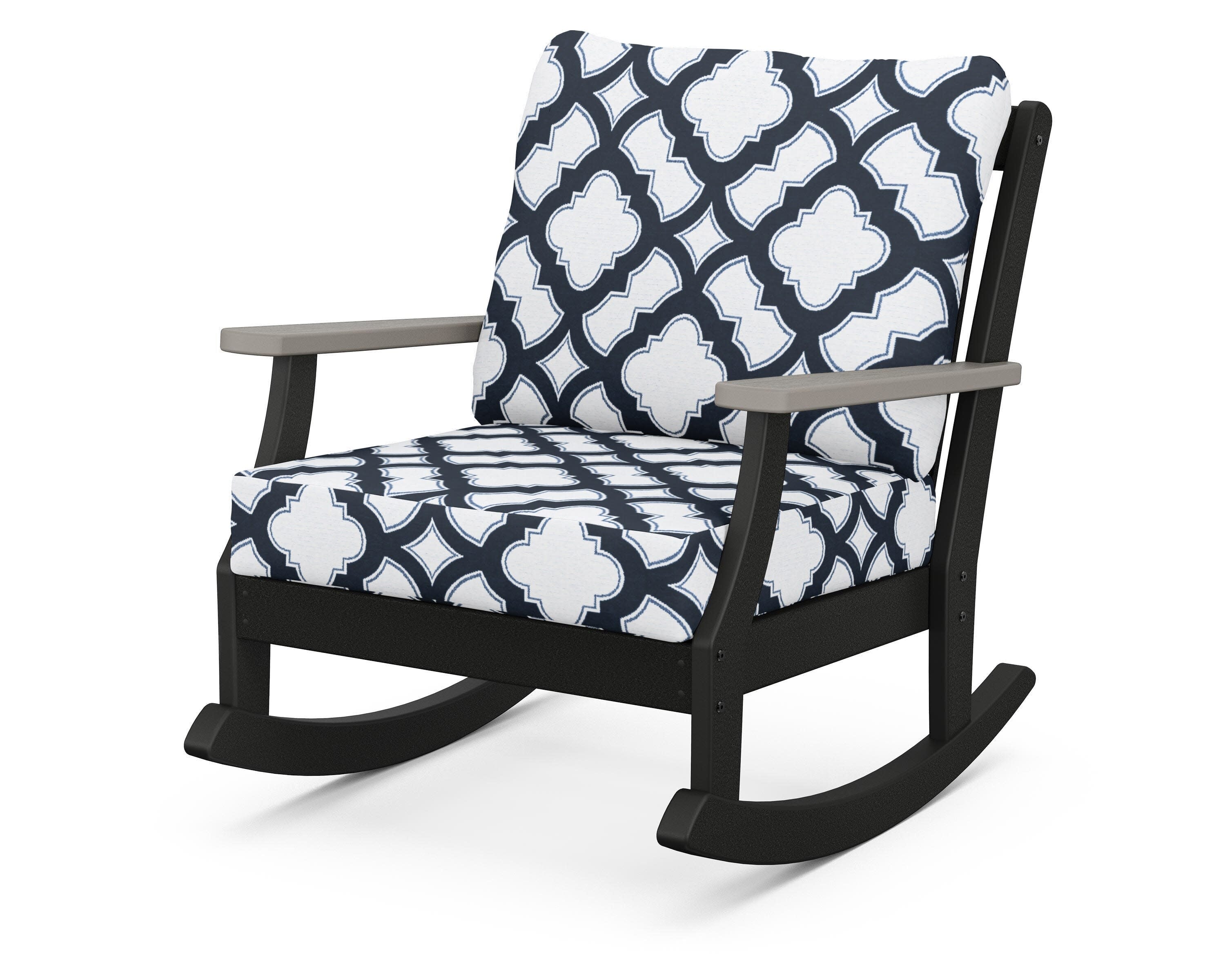 Braxton Deep Seating Rocking Chair in Black / Driftwood / Trellis Marine Indigo