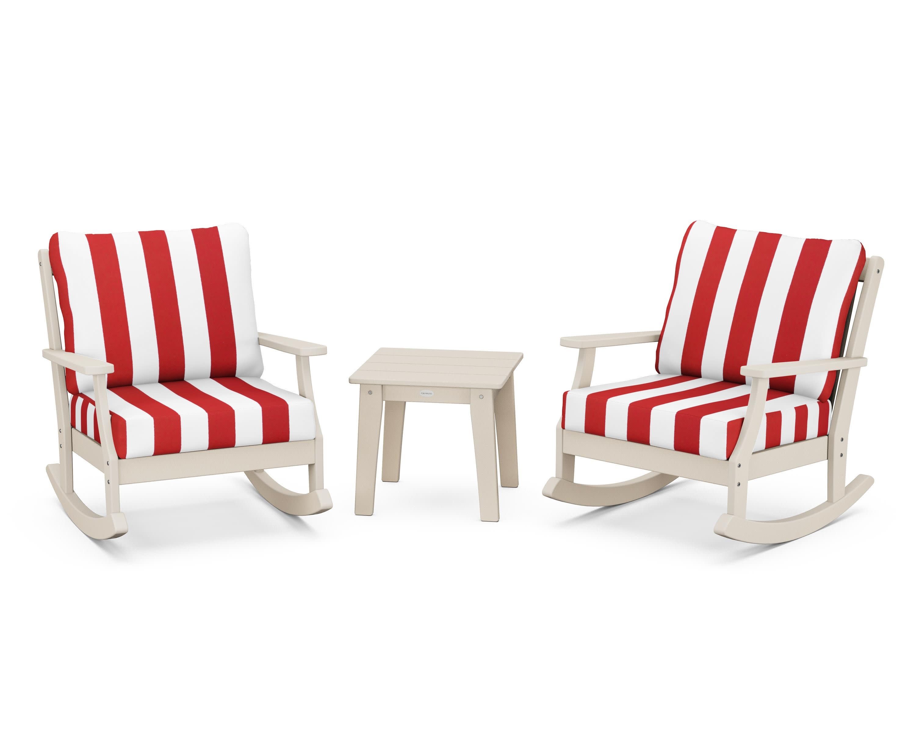 Braxton 3-Piece Deep Seating Rocker Set in Sand / Cabana Stripe Crimson