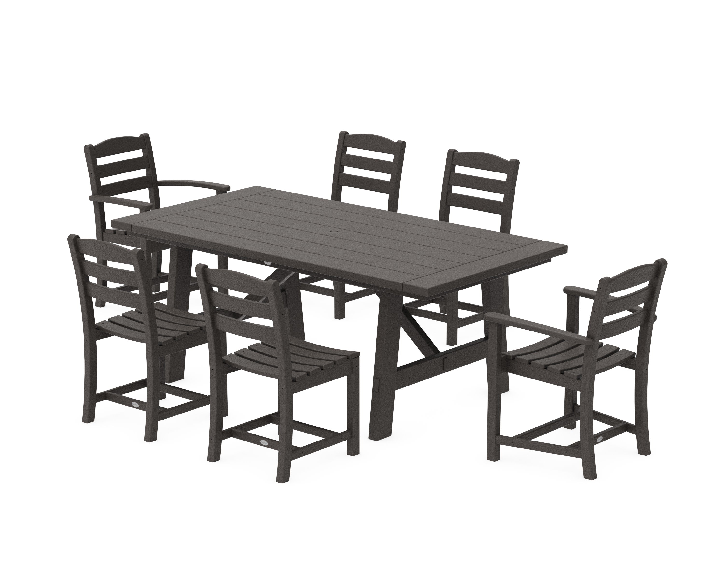 La Casa Caf 7-Piece Rustic Farmhouse Dining Set in Vintage Coffee