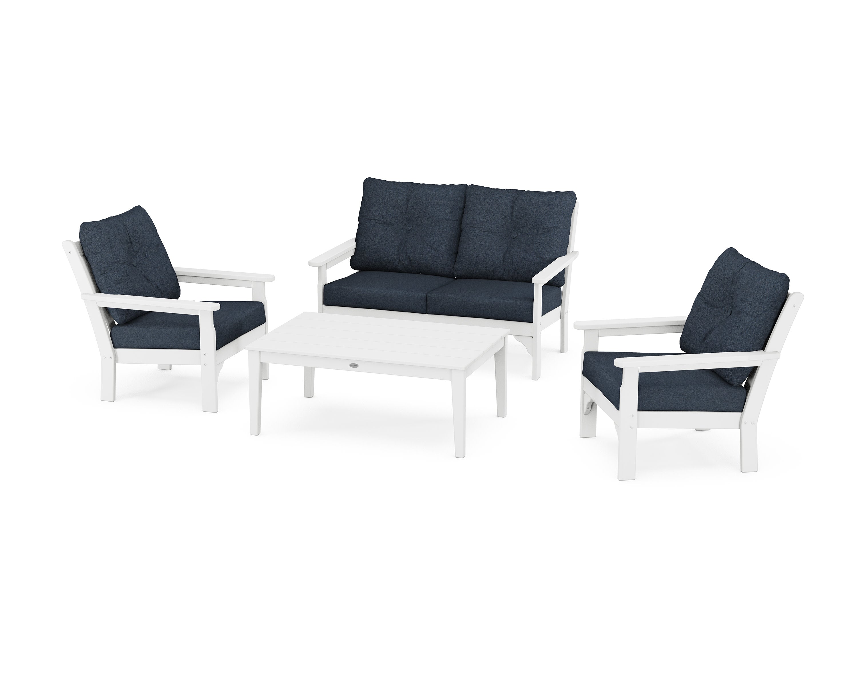 Vineyard 4-Piece Deep Seating Set in White / Marine Indigo