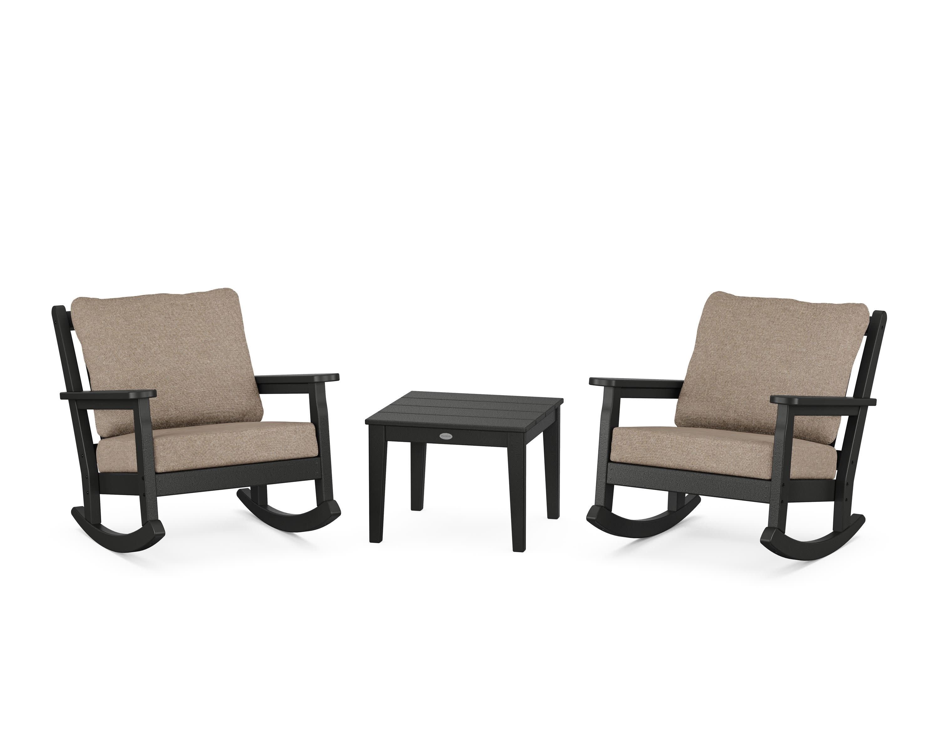Chippendale 3-Piece Deep Seating Rocker Set in Black / Spiced Burlap