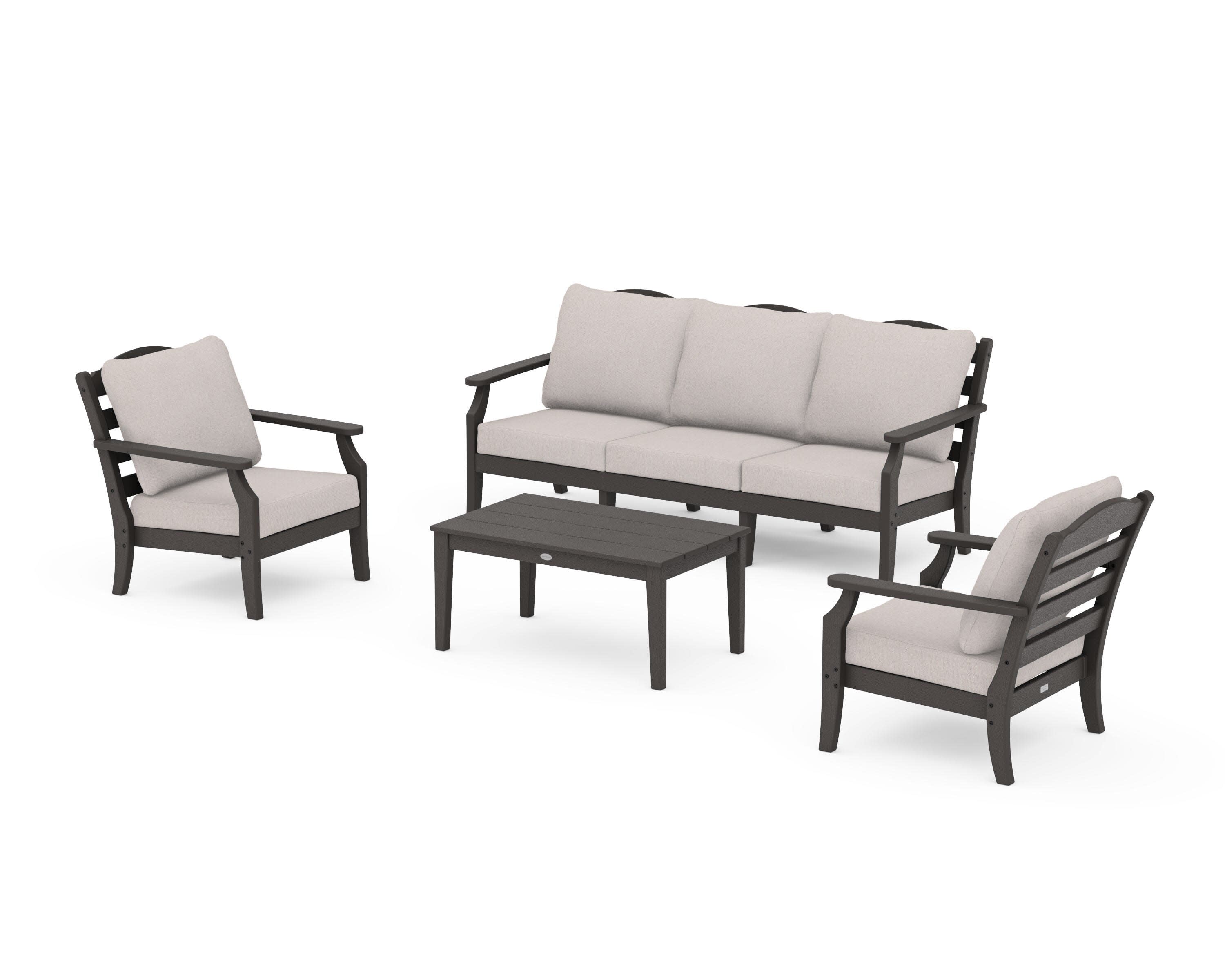 Savannah 4-Piece Deep Seating Set with Sofa in Vintage Coffee / Dune Burlap