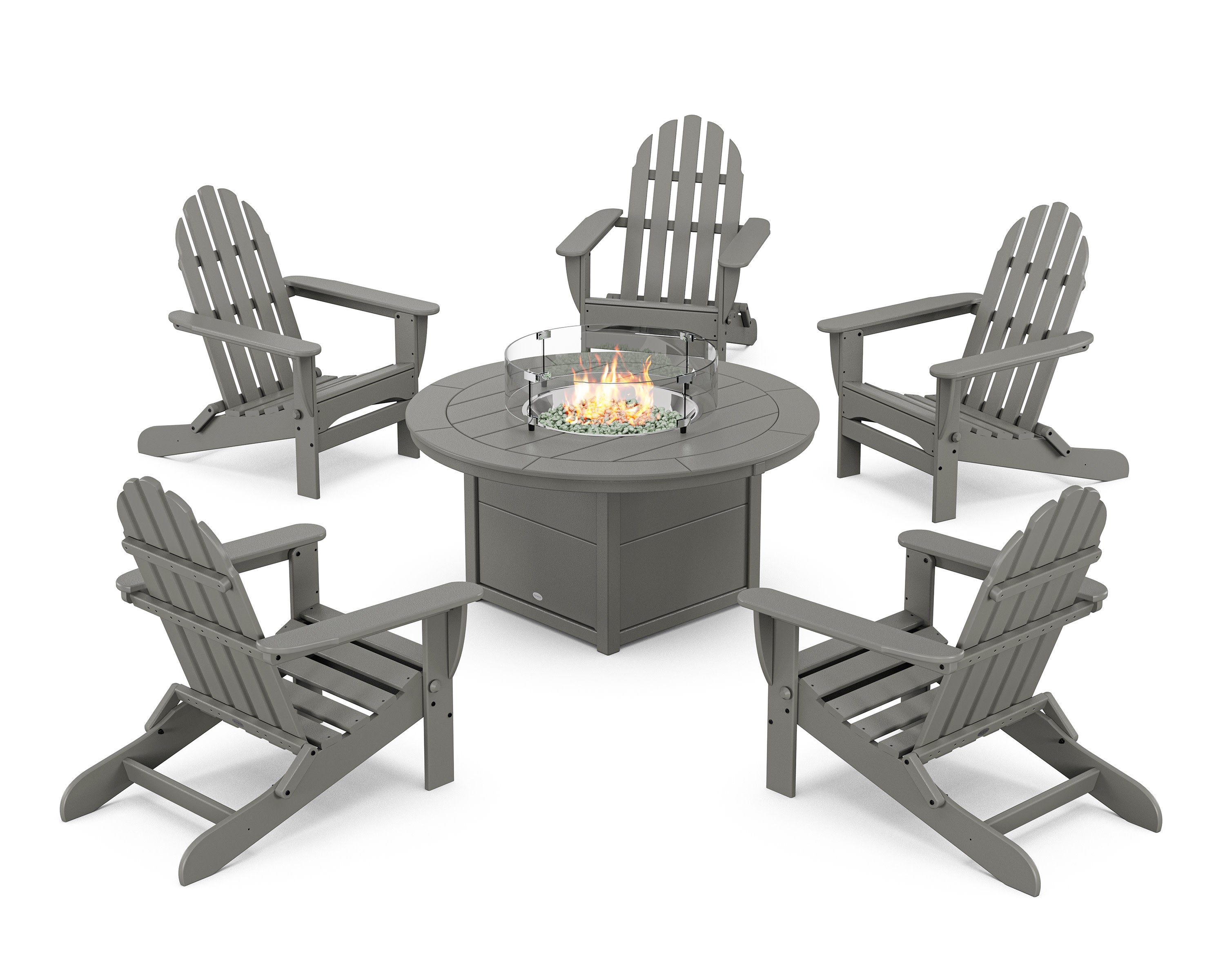 Classic Folding Adirondack 6-Piece Conversation Set with Fire Pit Table in Slate Grey