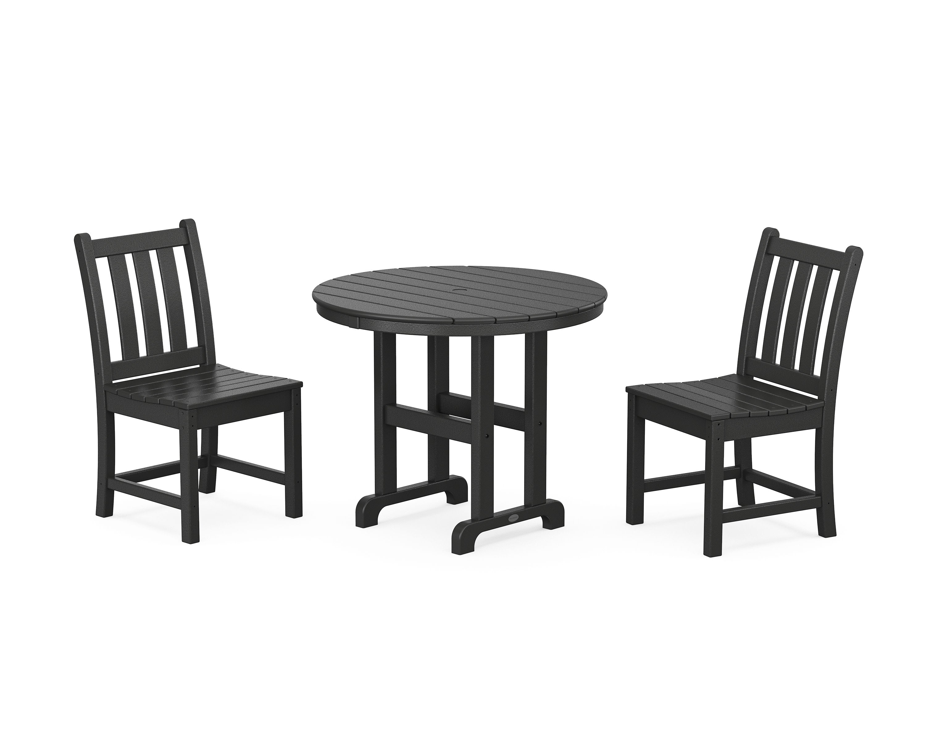 Traditional Garden Side Chair 3-Piece Round Dining Set in Black