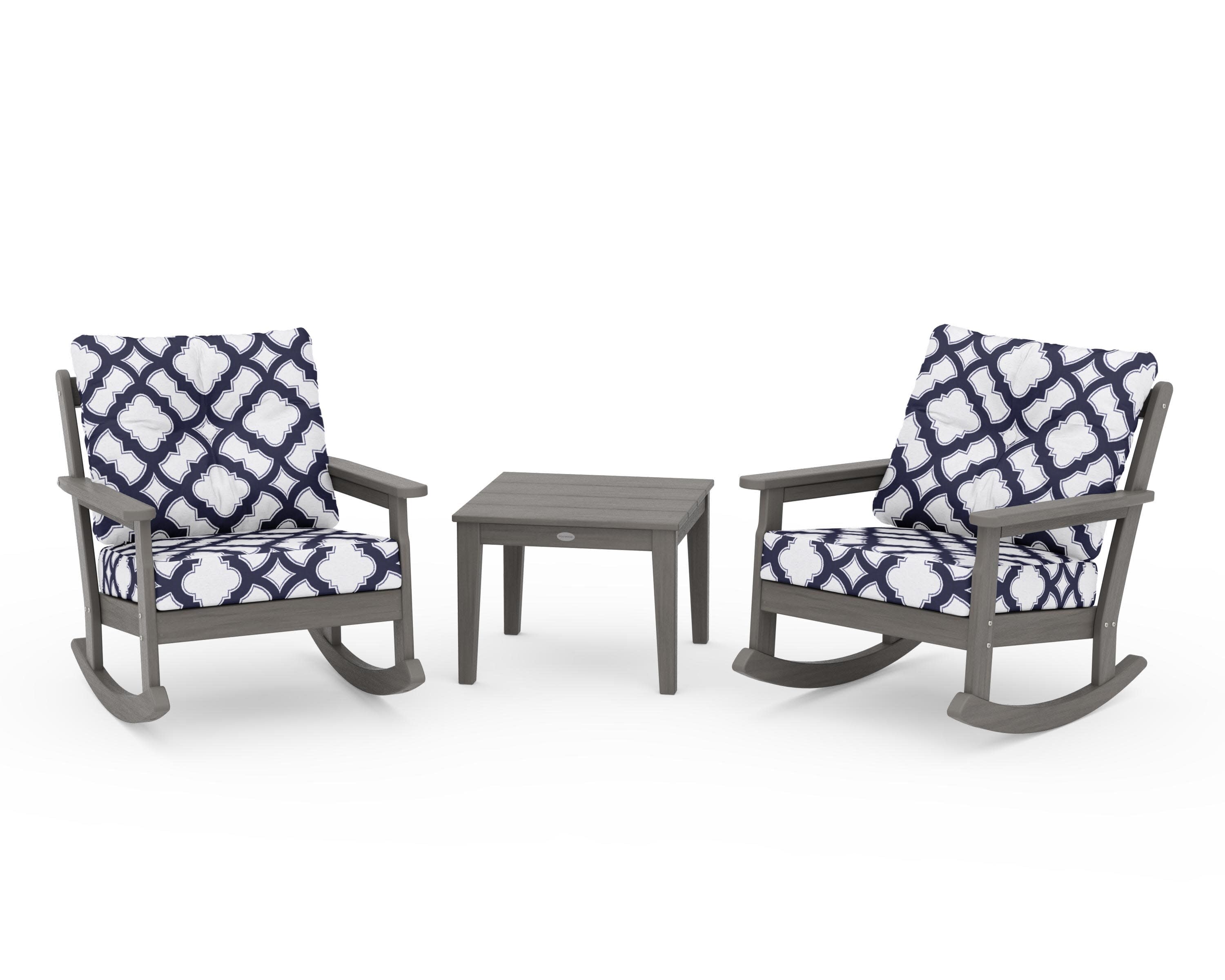 Vineyard 3-Piece Deep Seating Rocker Set in Driftwood / Trellis Navy