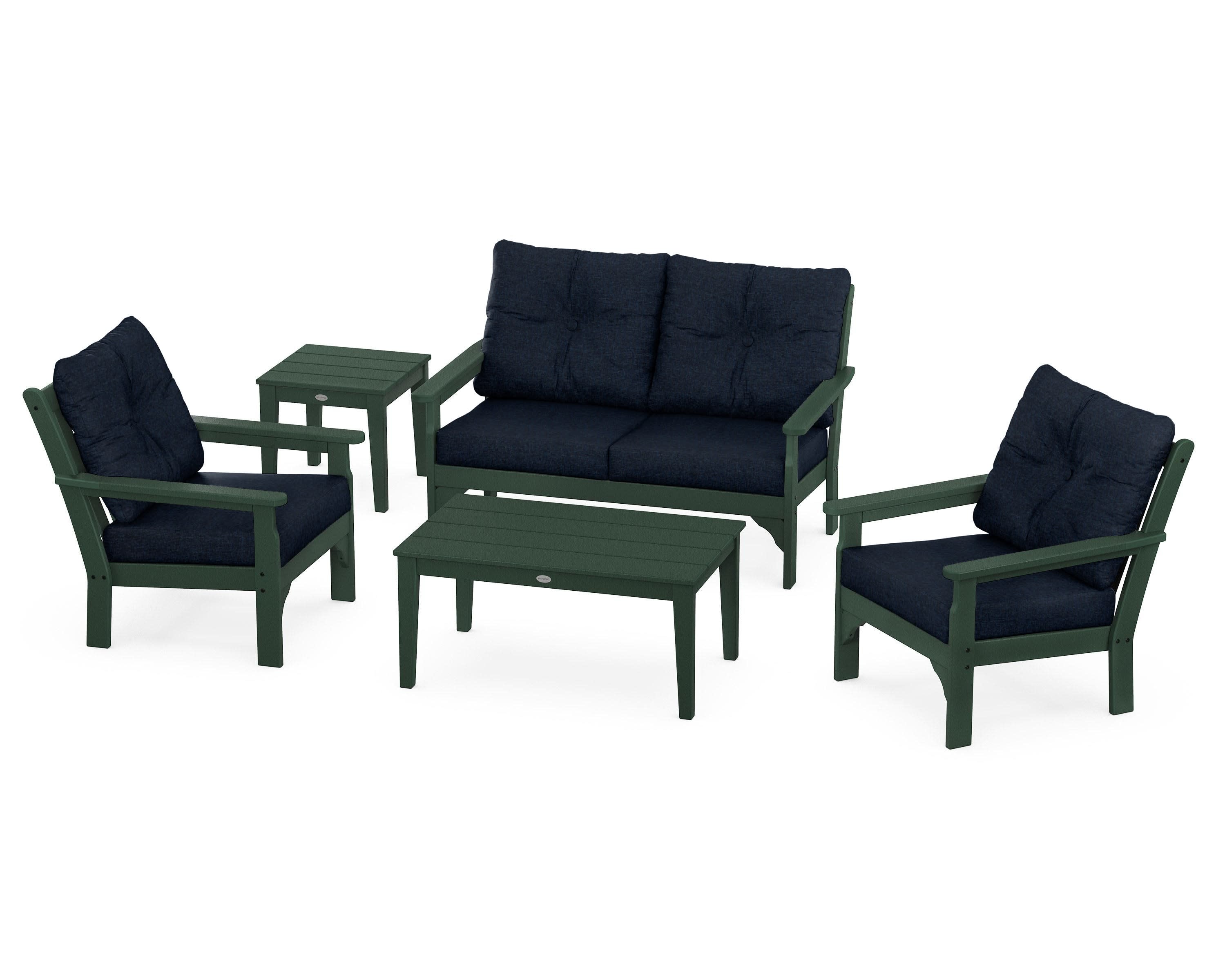 Vineyard 5-Piece Deep Seating Set in Green / Marine Indigo
