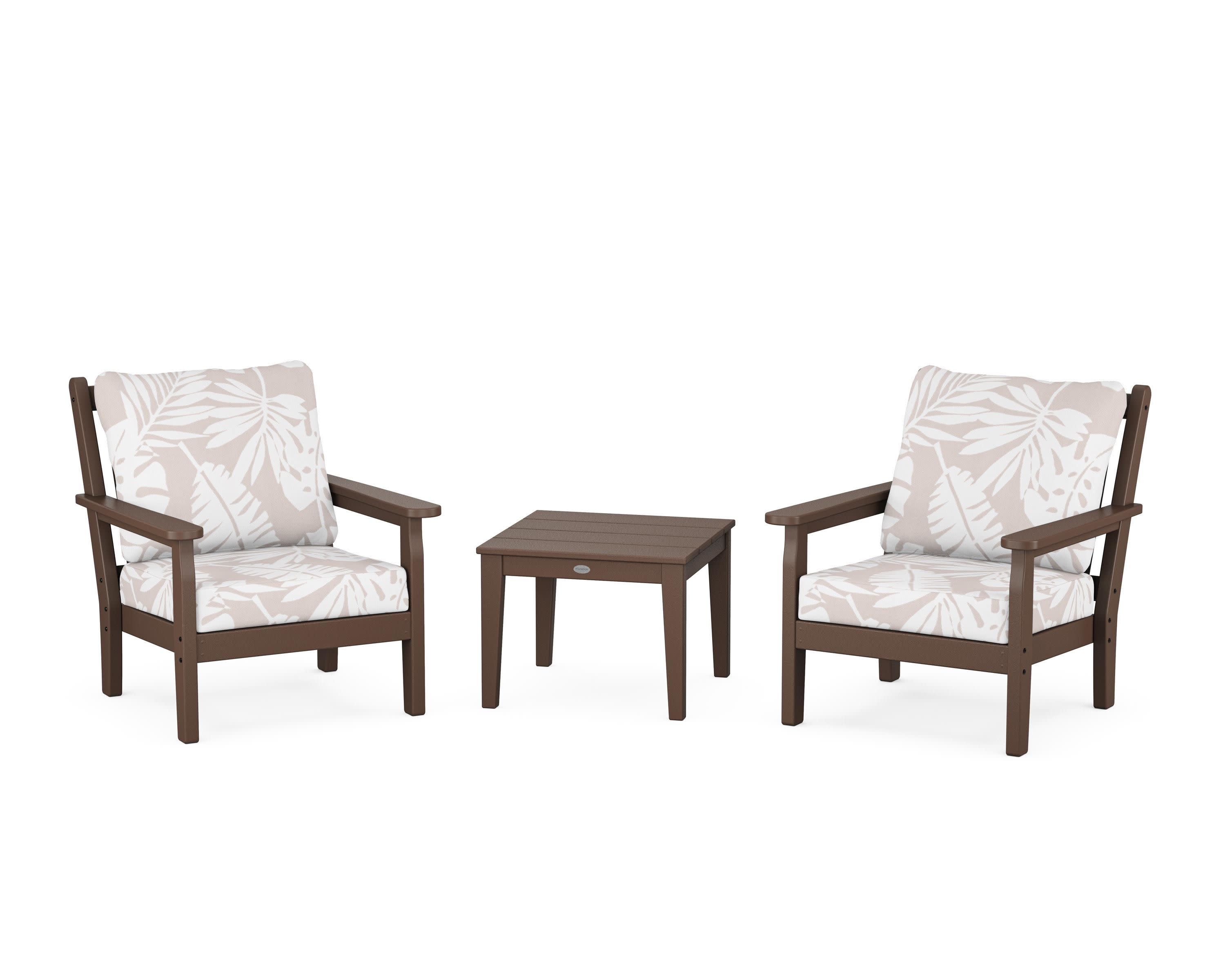 Chippendale 3-Piece Deep Seating Set in Mahogany / Leaf Dune Burlap