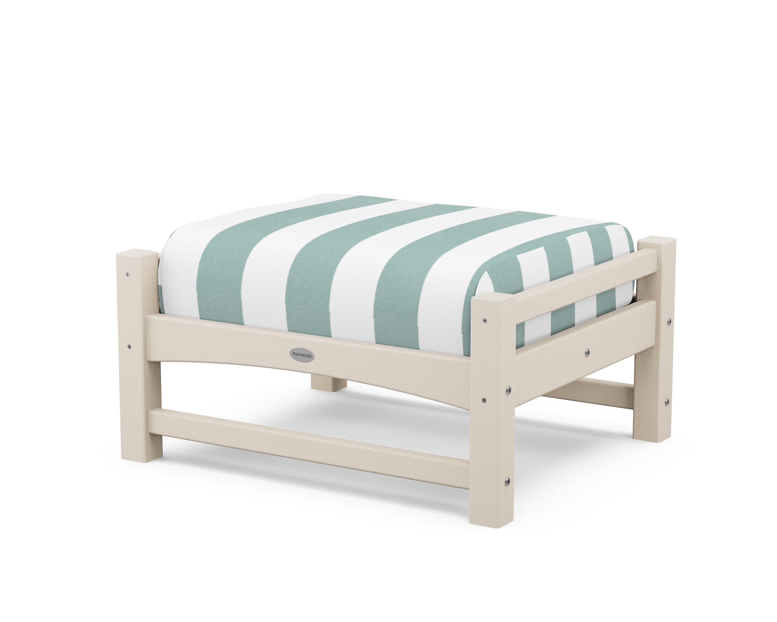 Club Ottoman in Sand / Cabana Stripe Glacier Spa